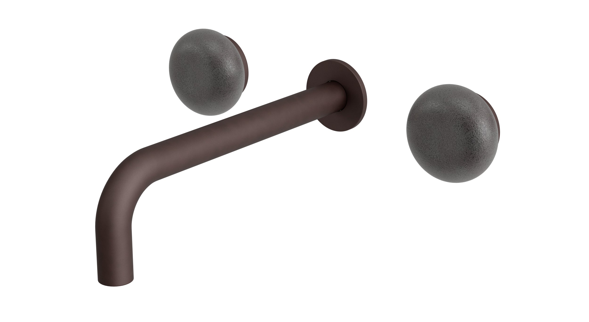 Foundry Two Handle Wall Mount 7.5" Lavatory Faucet with Pebble Ceramic Knob Handles in Architectural Copper