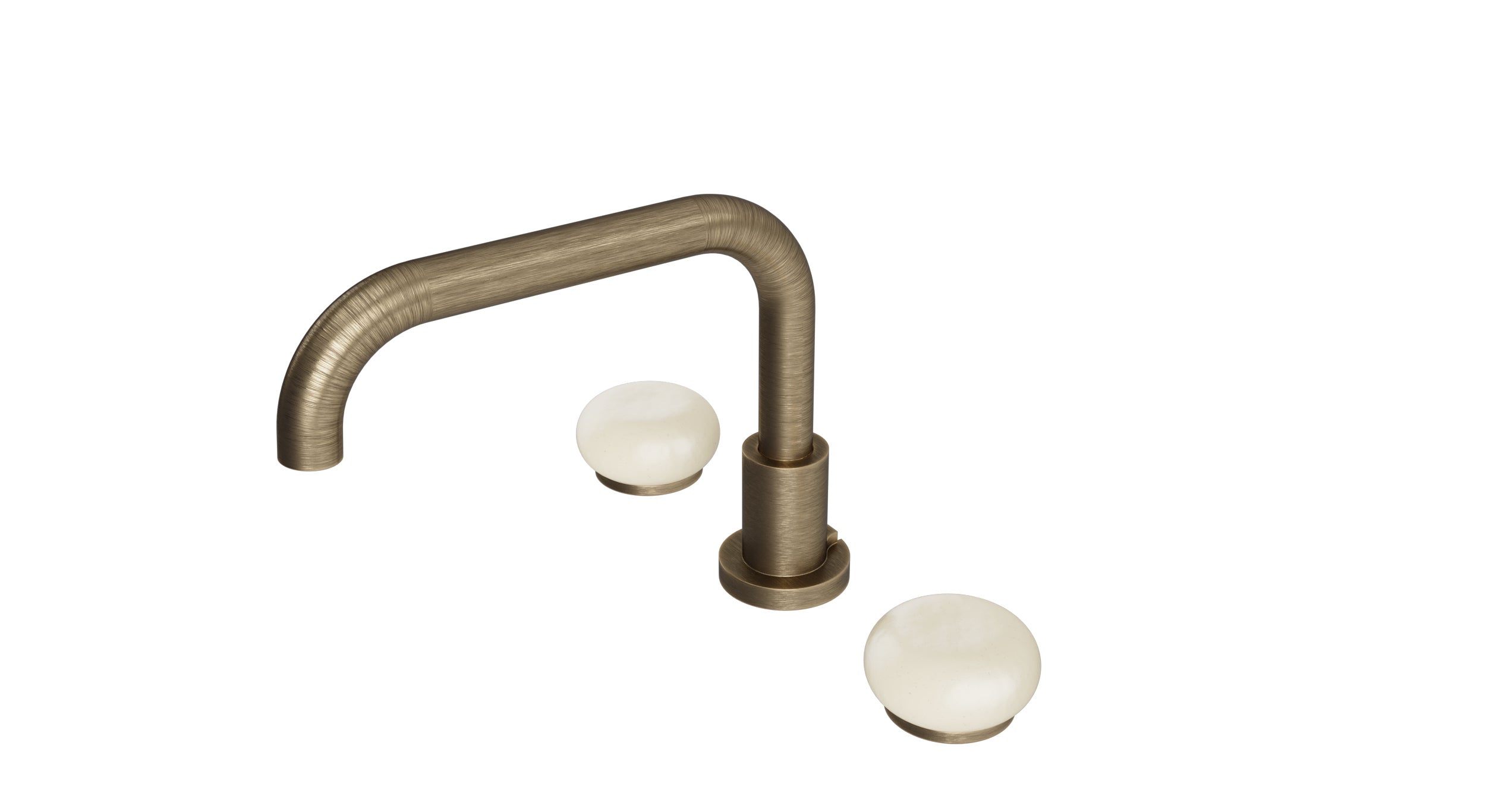 Foundry Two Handle Deck Mount Squaretop Bath Trim with Pebble Ceramic Knob Handles in Antique Brass