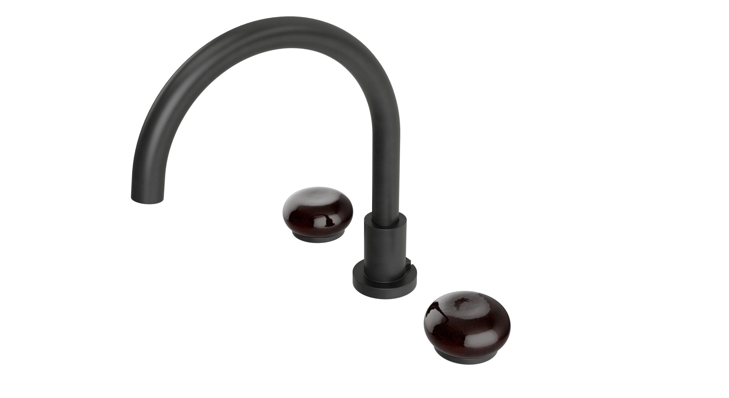 Foundry Two Handle Deck Mount Gooseneck Bath Trim with Pebble Ceramic Knob Handles in Oil Rubbed Bronze
