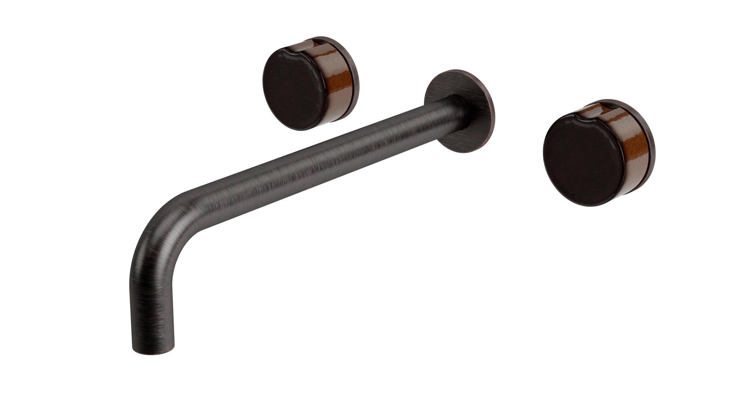 Foundry Two Handle Wall Mount 10" Lavatory Faucet with Groove Ceramic Knob Handles in Antique Bronze