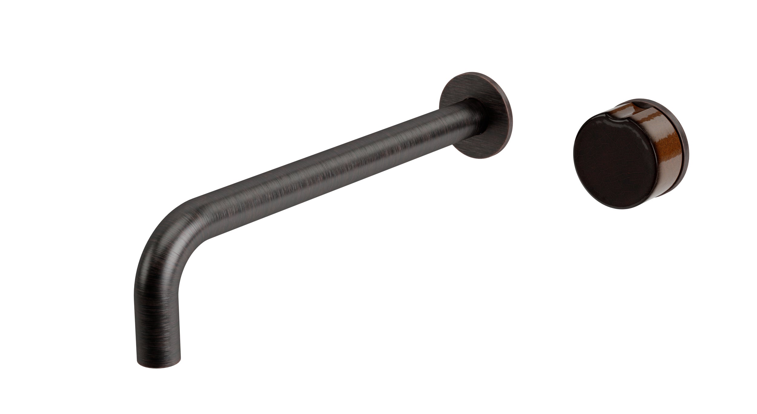 Foundry One Handle Wall Mount 10" Lavatory Faucet with Groove Ceramic Knob Handle in Antique Bronze