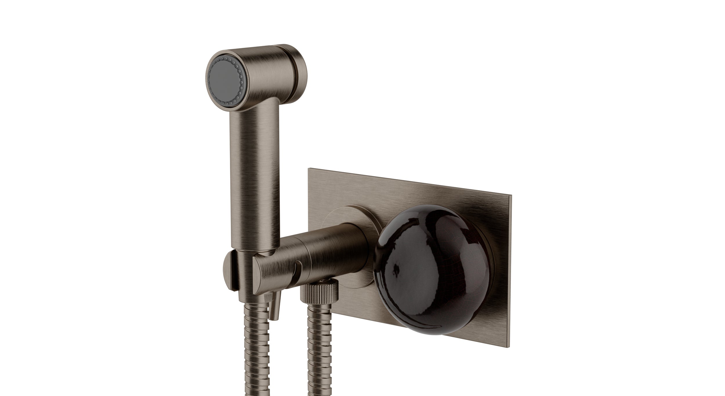 Foundry One Handle Wall Mount Bidet Trim with Pebble Ceramic Knob Handle in Antique Nickel