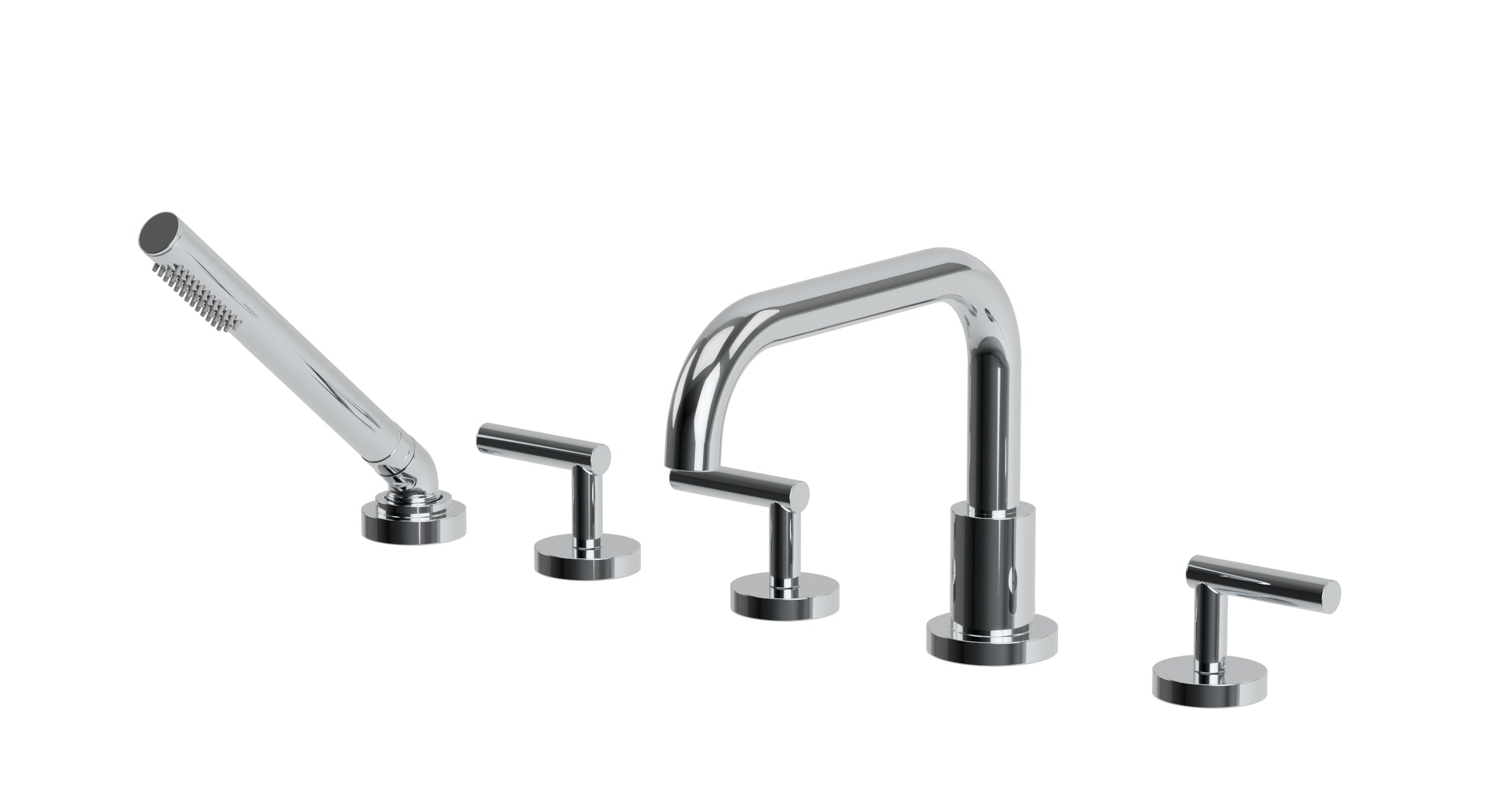 Contour Three Handle Deck Mount Squaretop Bath Trim with Hand Shower and Soft Lever Handles