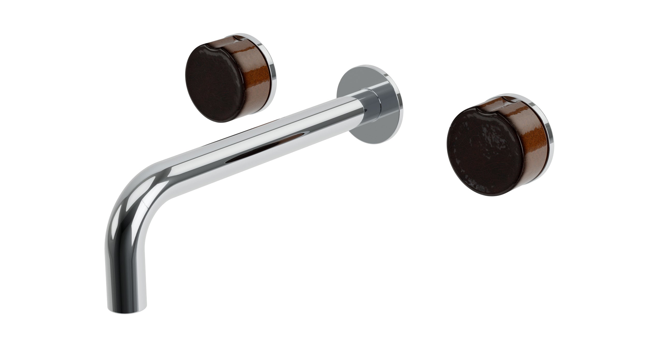 Foundry Two Handle Wall Mount 7.5" Lavatory Faucet with Groove Ceramic Knob Handles in Polished Chrome
