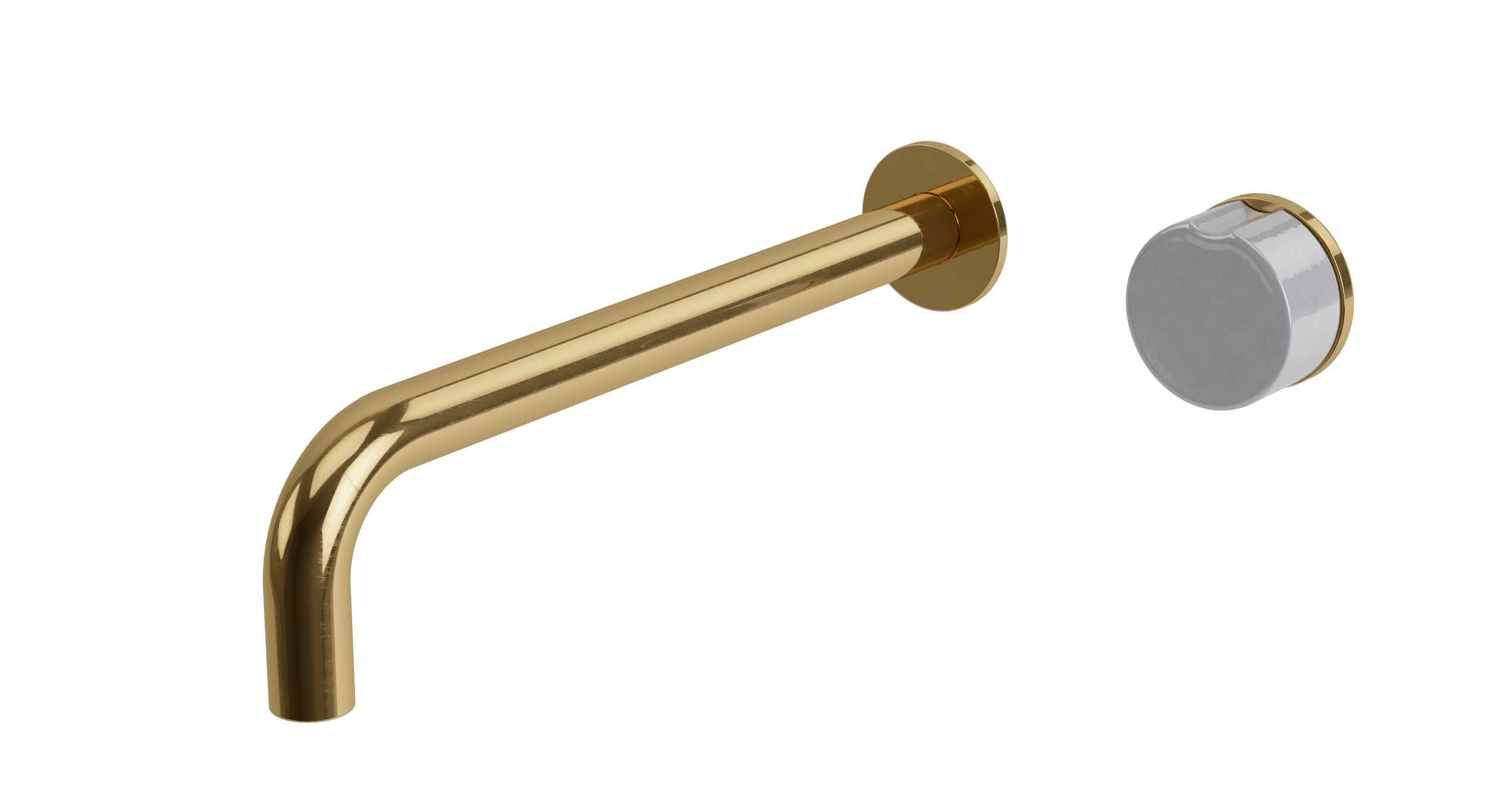 Foundry One Handle Wall Mount 10" Lavatory Faucet with Groove Ceramic Knob Handle in Uncoated Polished Brass