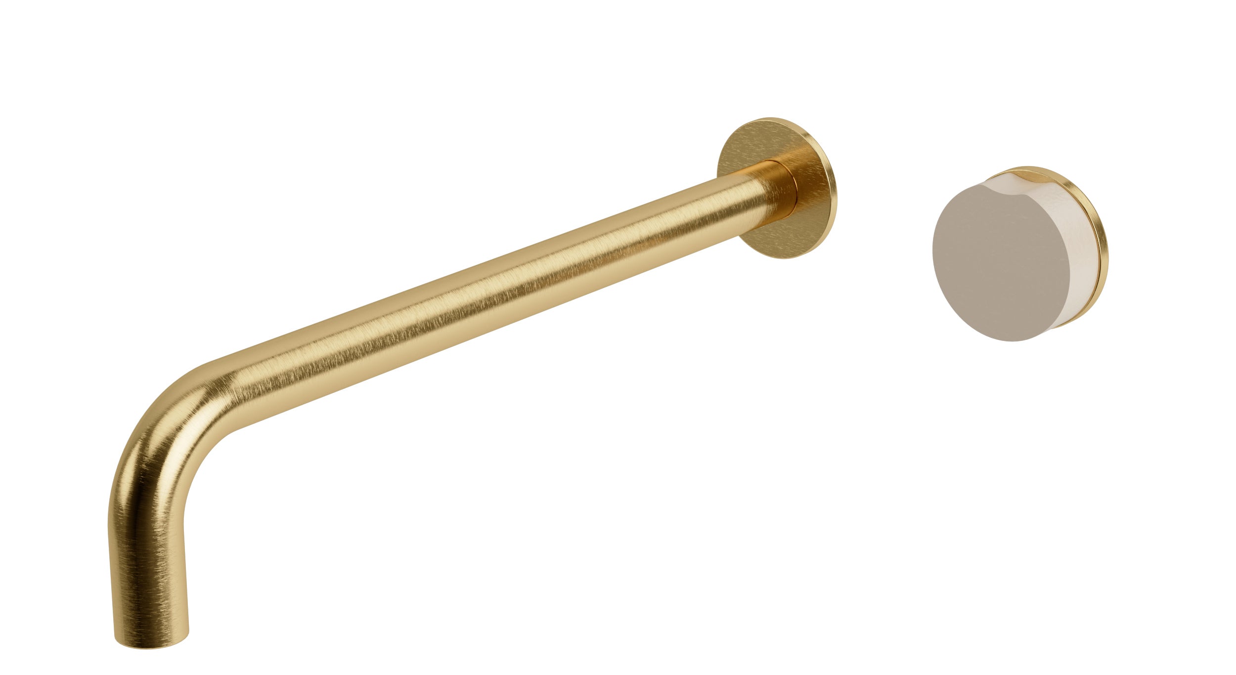 Foundry One Handle Wall Mount 12" Lavatory Faucet with Groove Ceramic Knob Handle in Satin Brass