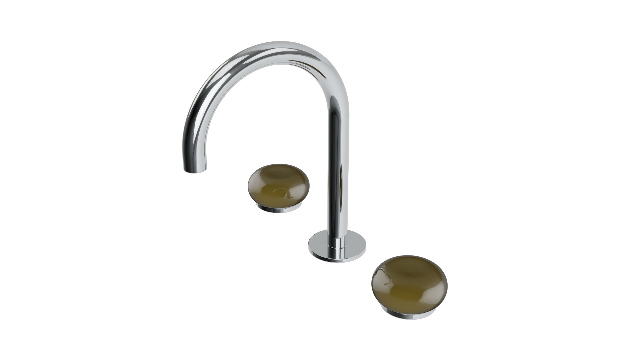 Foundry Two Handle Deck Mount Gooseneck Lavatory Faucet with Pebble Ceramic Knob Handles in Polished Chrome