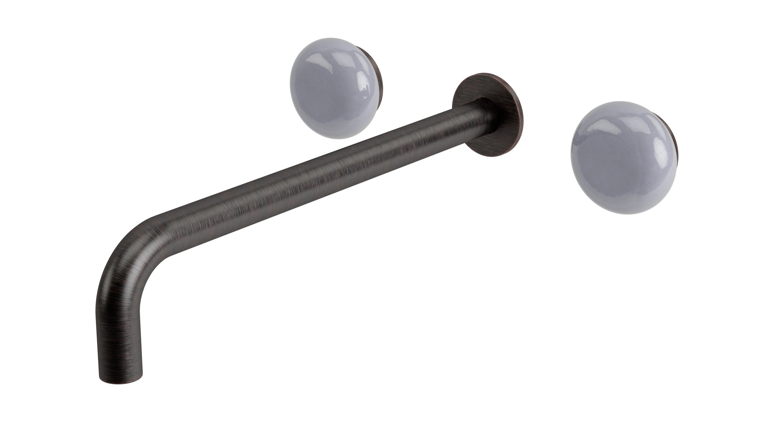 Foundry Two Handle Wall Mount 12" Lavatory Faucet with Pebble Ceramic Knob Handles in Antique Bronze