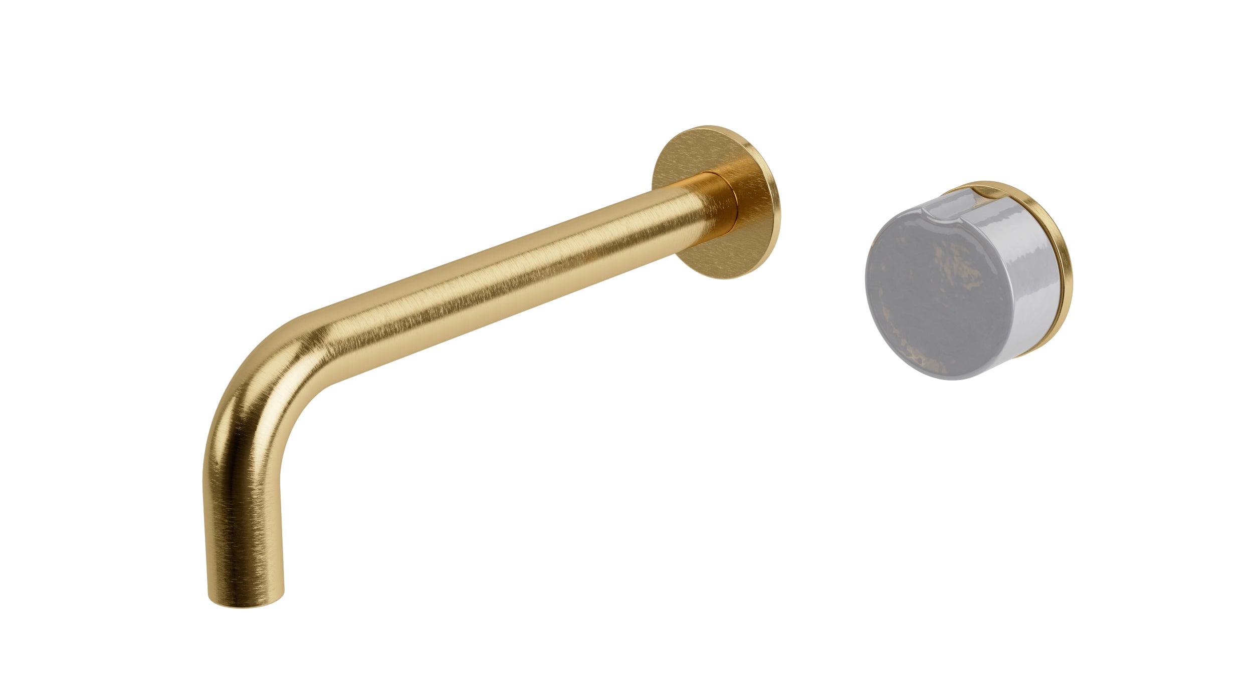 Foundry One Handle Wall Mount 7.5" Lavatory Faucet with Groove Ceramic Knob Handle in Satin Brass