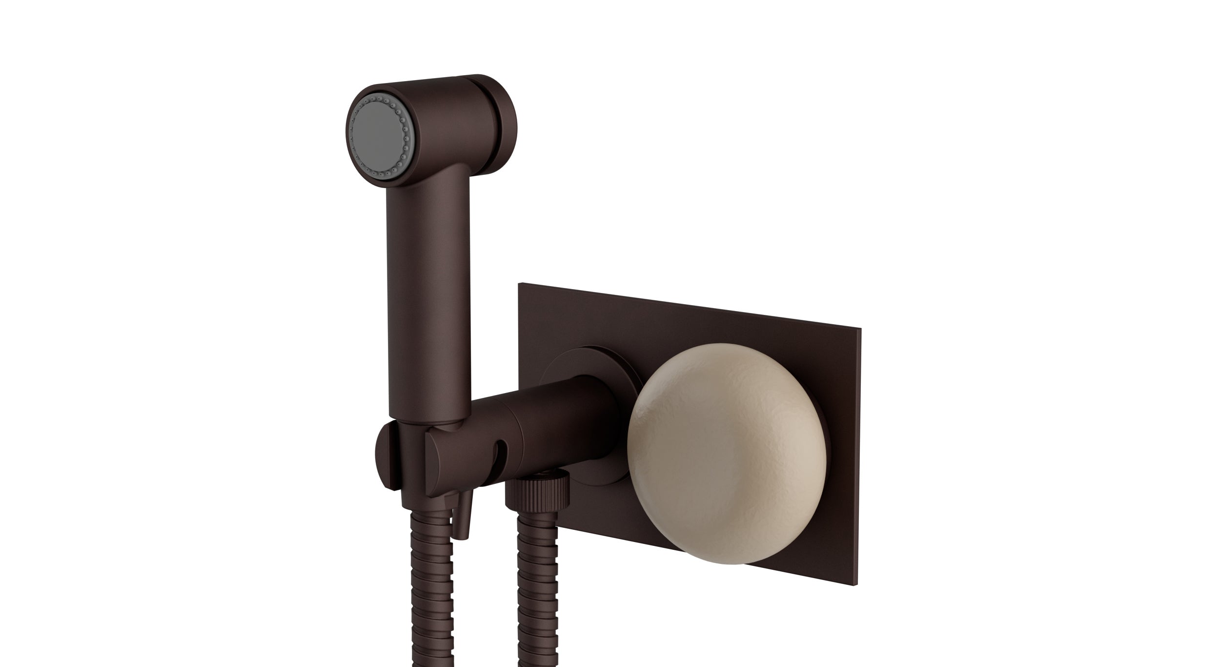 Foundry One Handle Wall Mount Bidet Trim with Pebble Ceramic Knob Handle in Architectural Copper