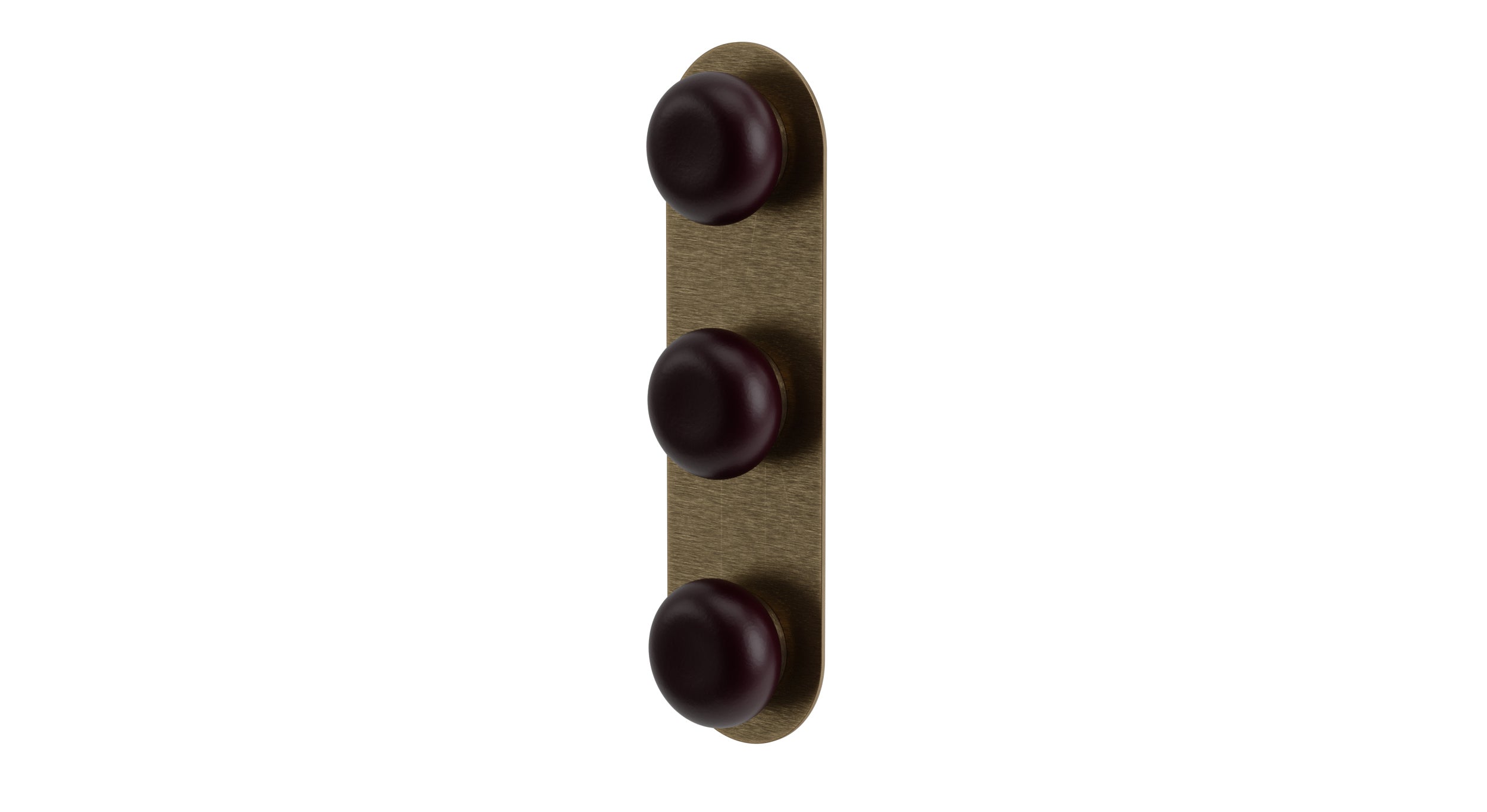 Foundry Three Handle Wall Mount Shower Trim with Pebble Ceramic Knob Handles in Antique Brass