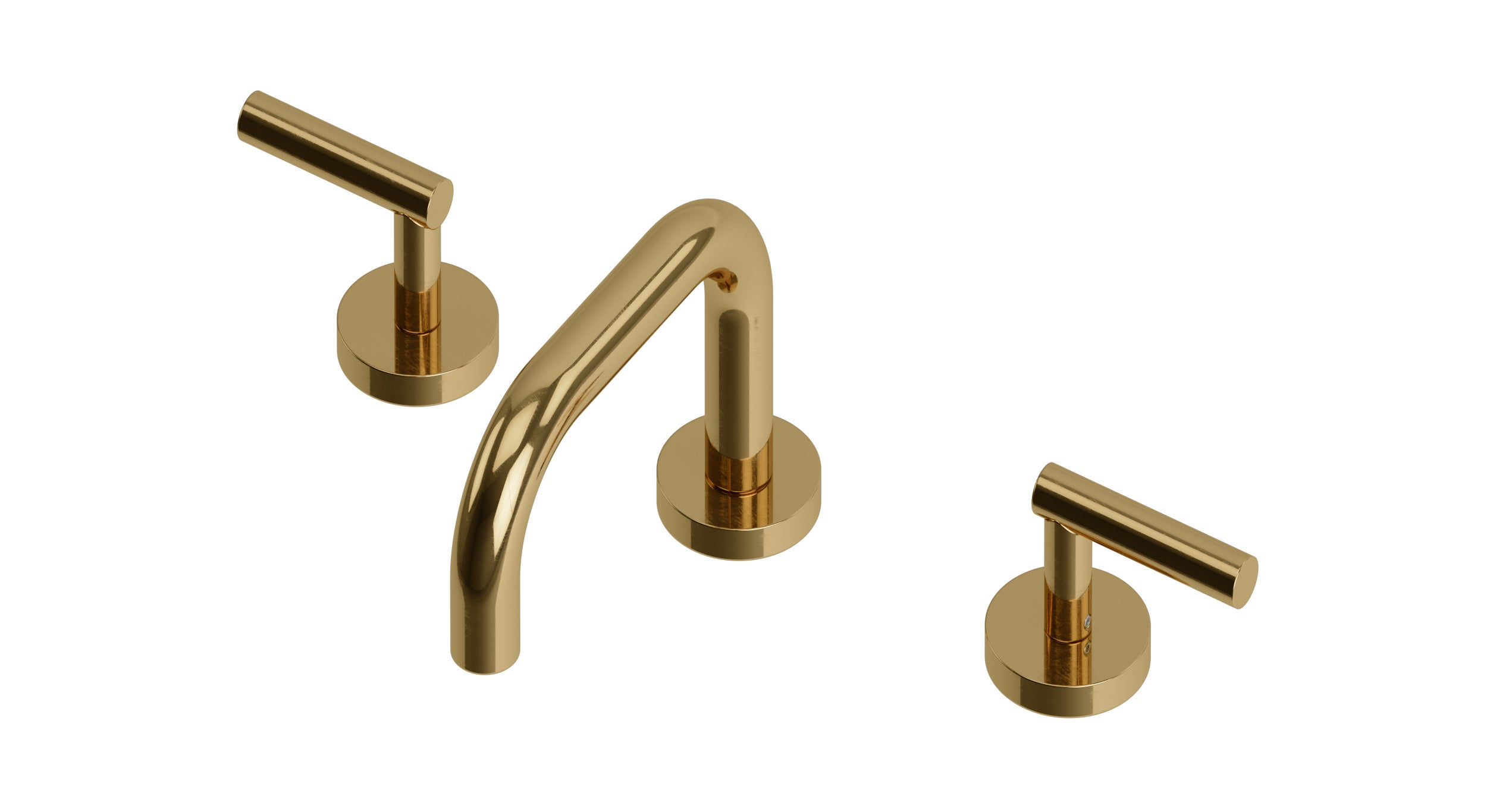 Contour Two Handle Deck Mount Squaretop Lavatory Faucet with Soft Lever Handles in Uncoated Polished Brass