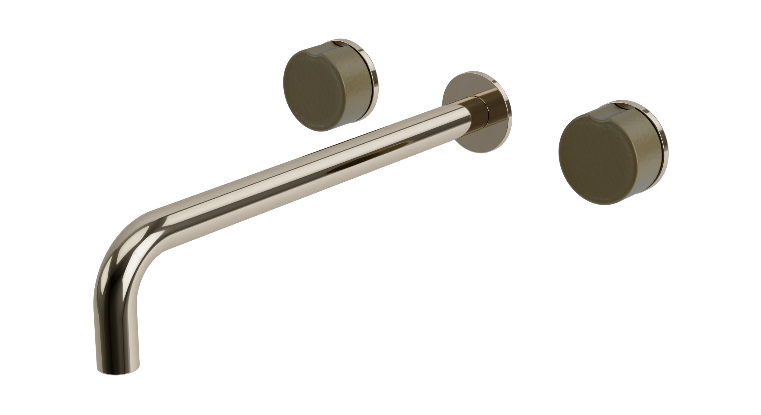 Foundry Two Handle Wall Mount 12" Lavatory Faucet with Groove Ceramic Knob Handles in Polished Nickel