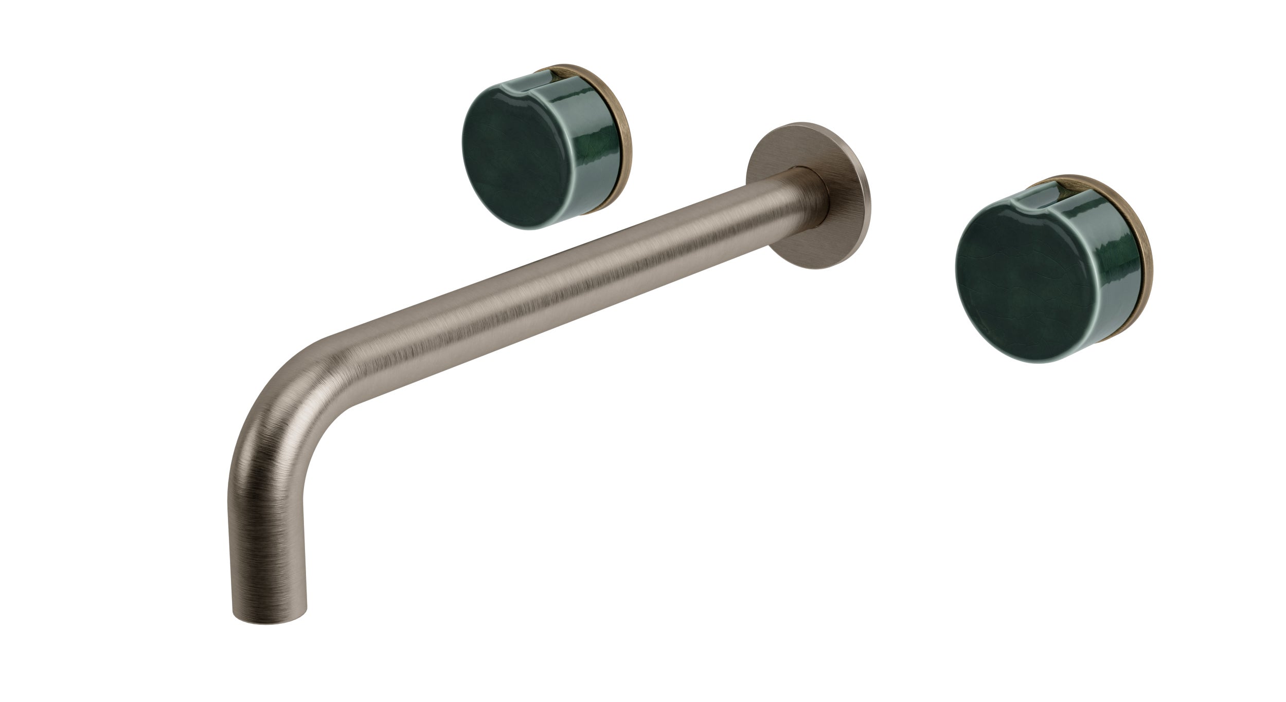 Foundry Two Handle Wall Mount 10" Lavatory Faucet with Groove Ceramic Knob Handles in Antique Nickel