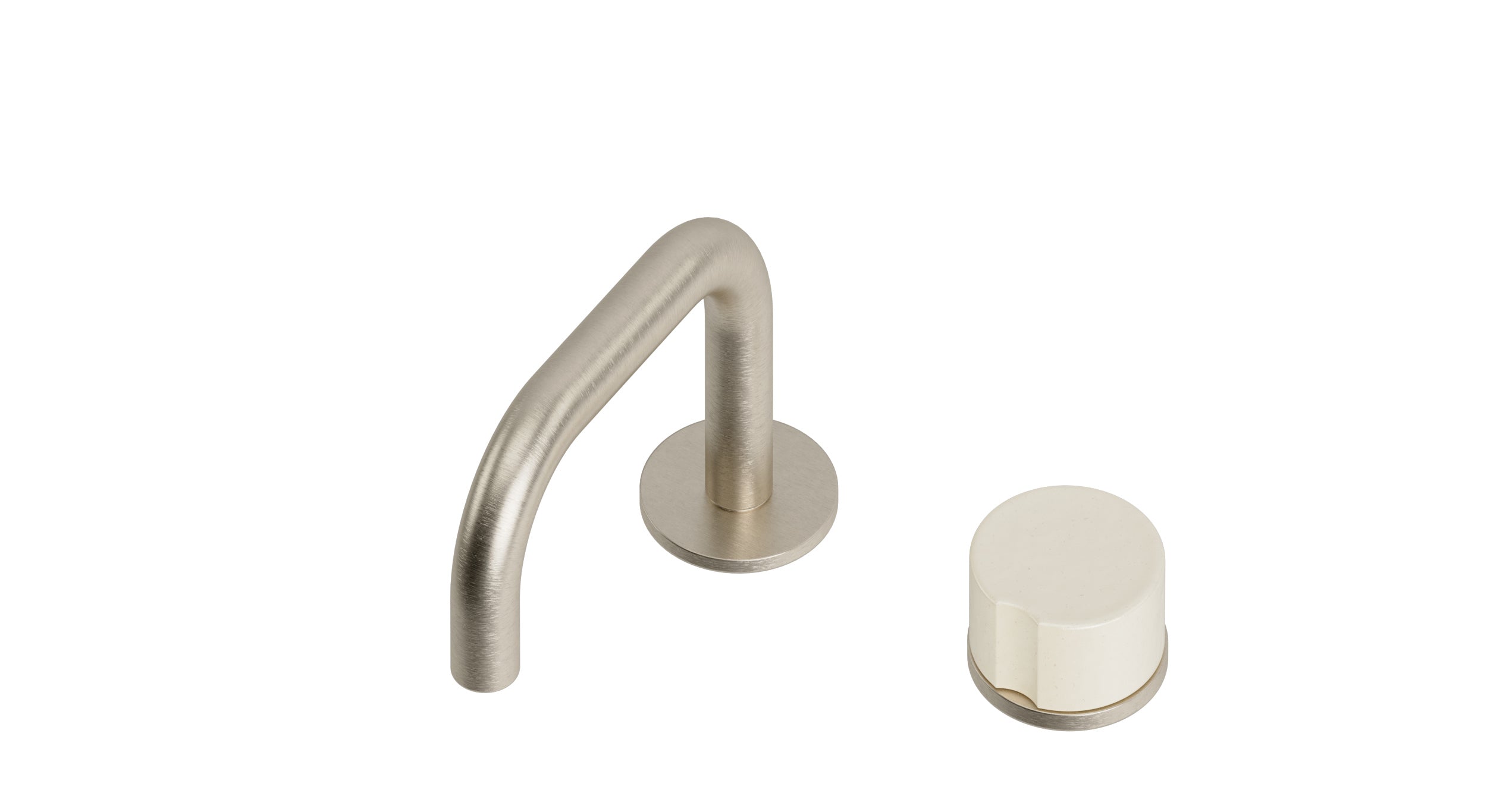 Foundry One Handle Deck Mount Squaretop Lavatory Faucet with Groove Ceramic Knob Handle in Satin Nickel