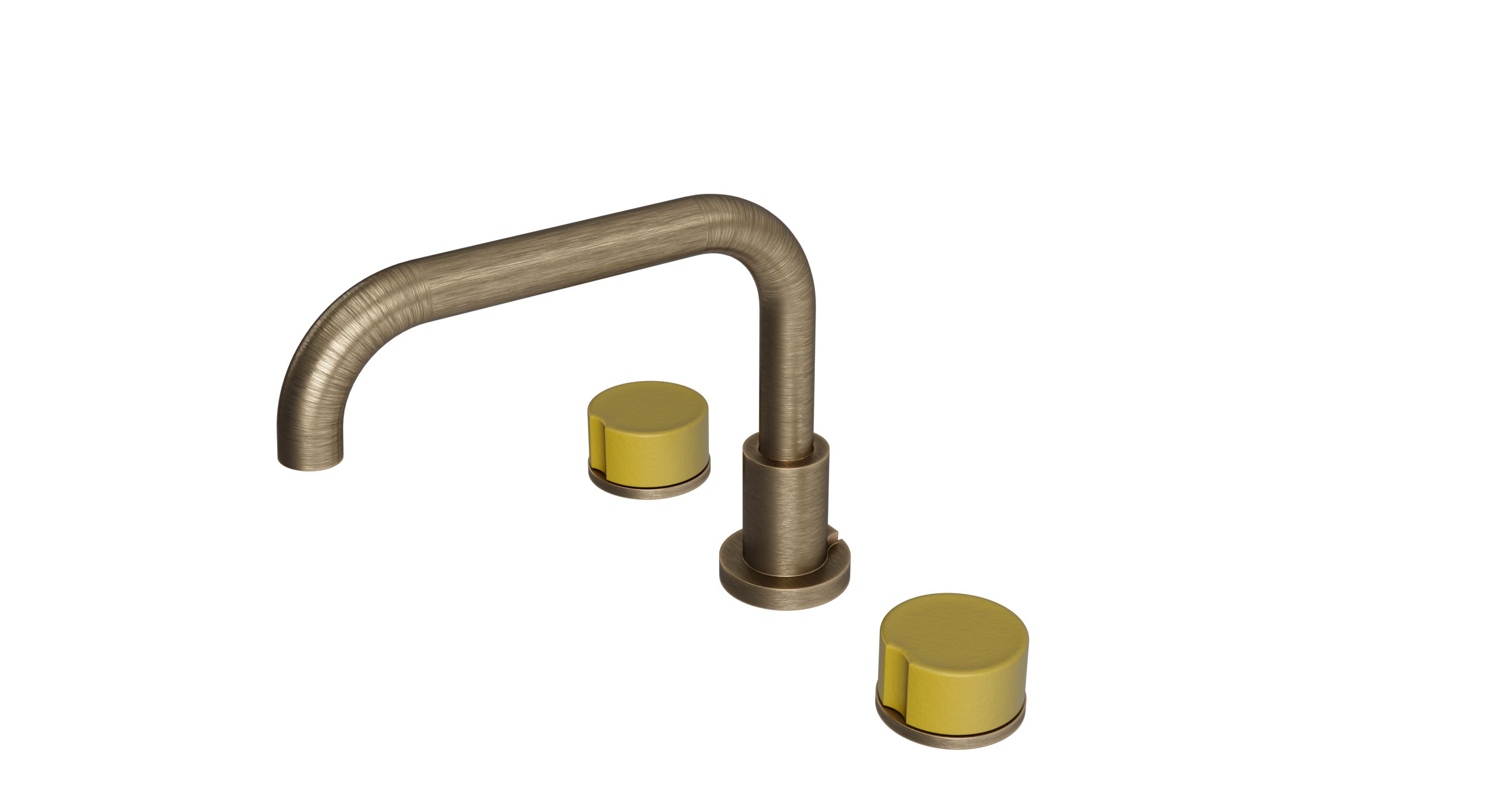 Foundry Two Handle Deck Mount Squaretop Bath Trim with Groove Ceramic Knob Handles in Antique Brass