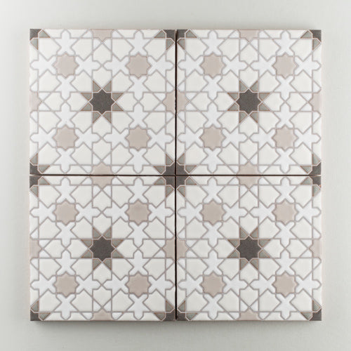 8x8 Handpainted Tile Elephant Star in Neutral Motif