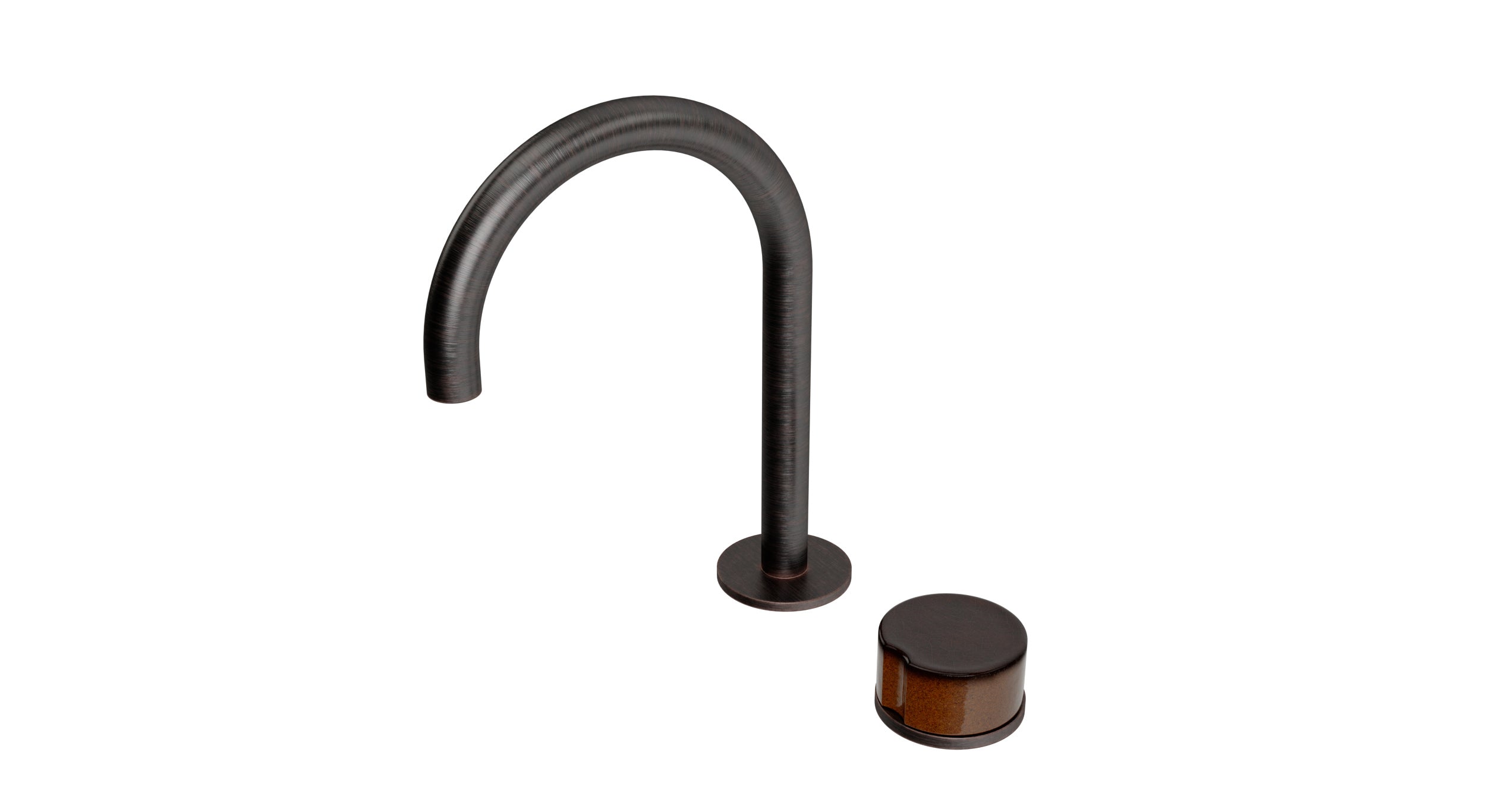 Foundry One Handle Deck Mount Gooseneck Lavatory Faucet with Groove Ceramic Knob Handle in Antique Bronze