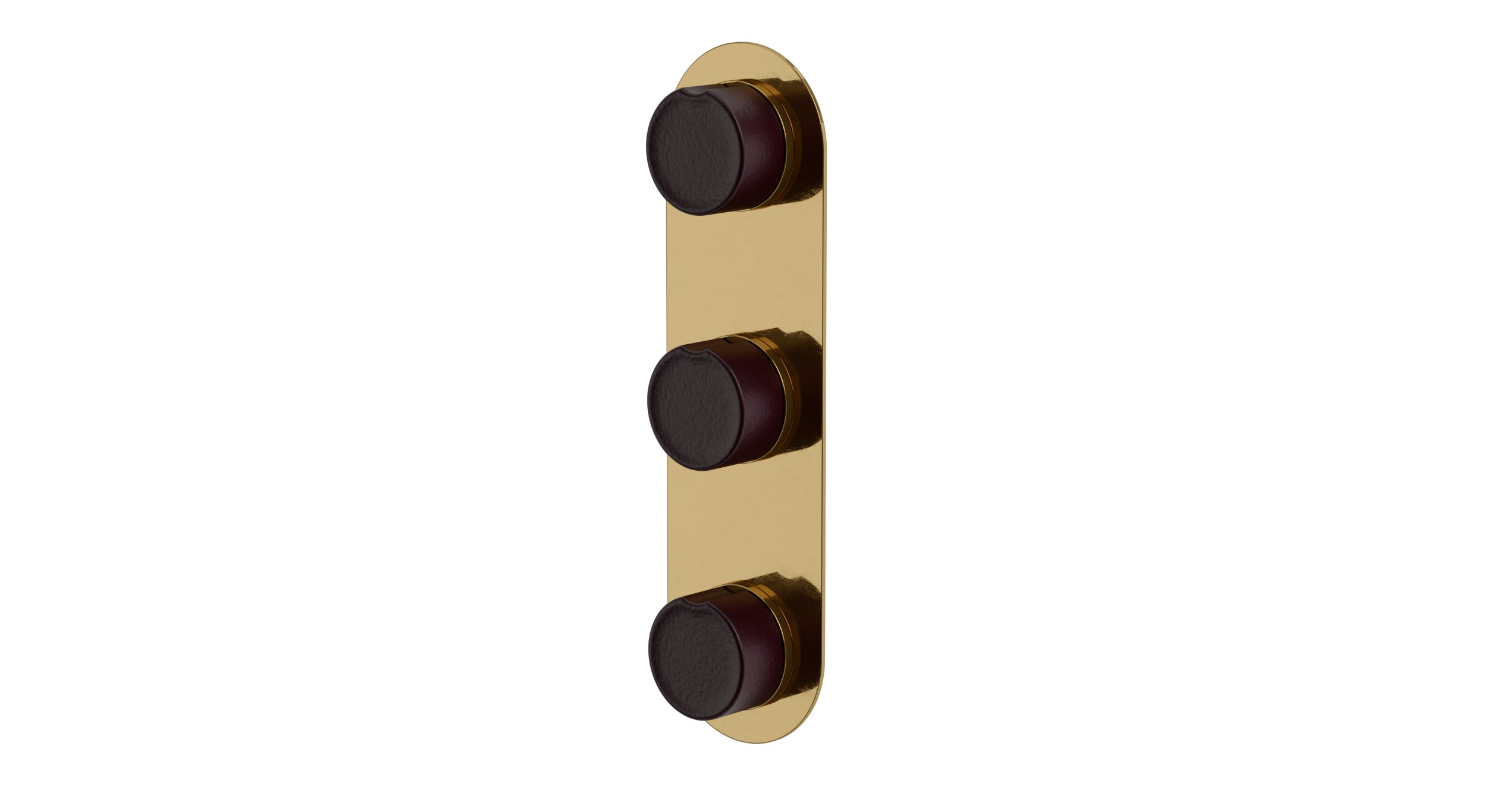 Foundry Three Handle Wall Mount Shower Trim with Groove Ceramic Knob Handles in Uncoated Polished Brass