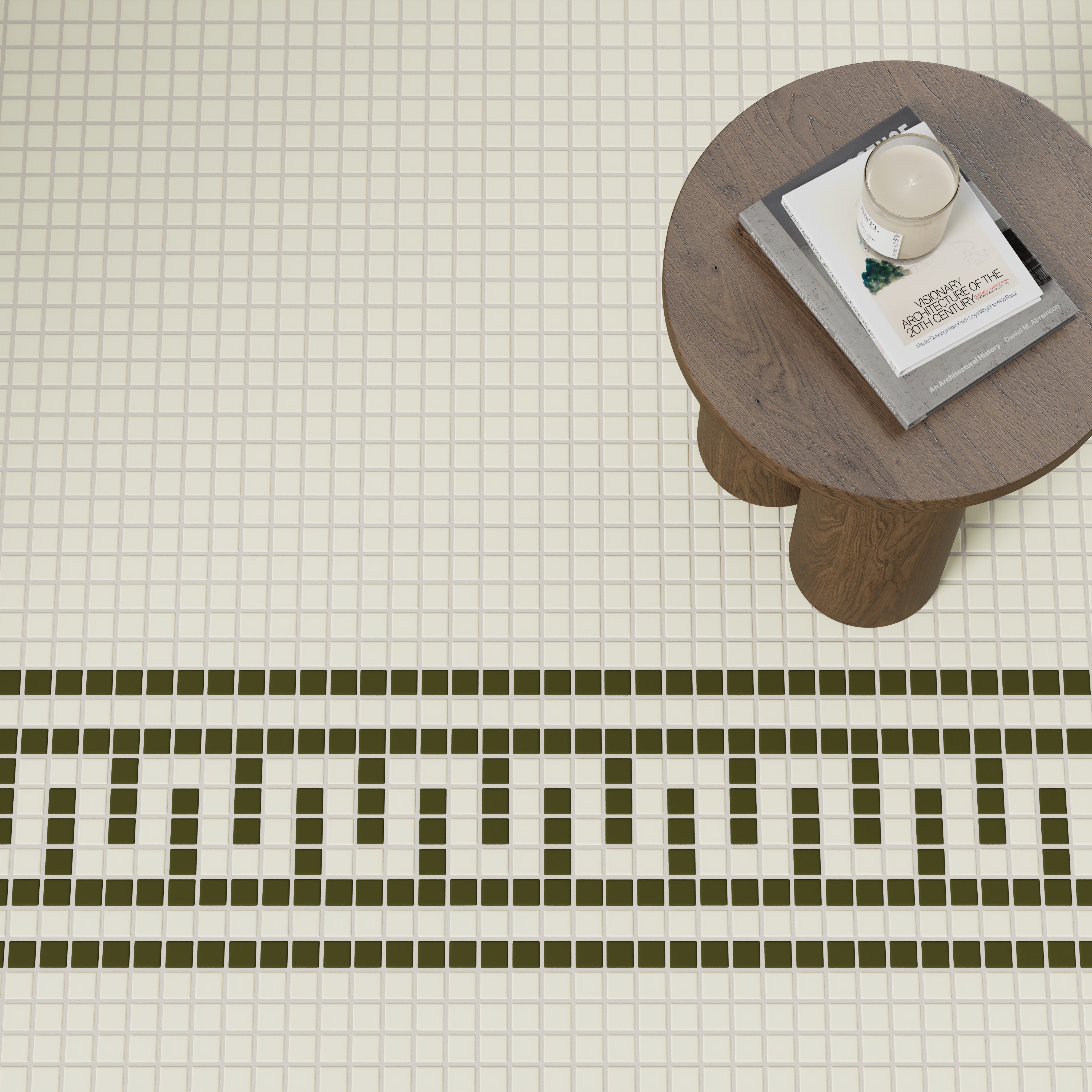 1x1 Labyrinth Border Sheeted Original Ceramic Tile in Celadon Matte