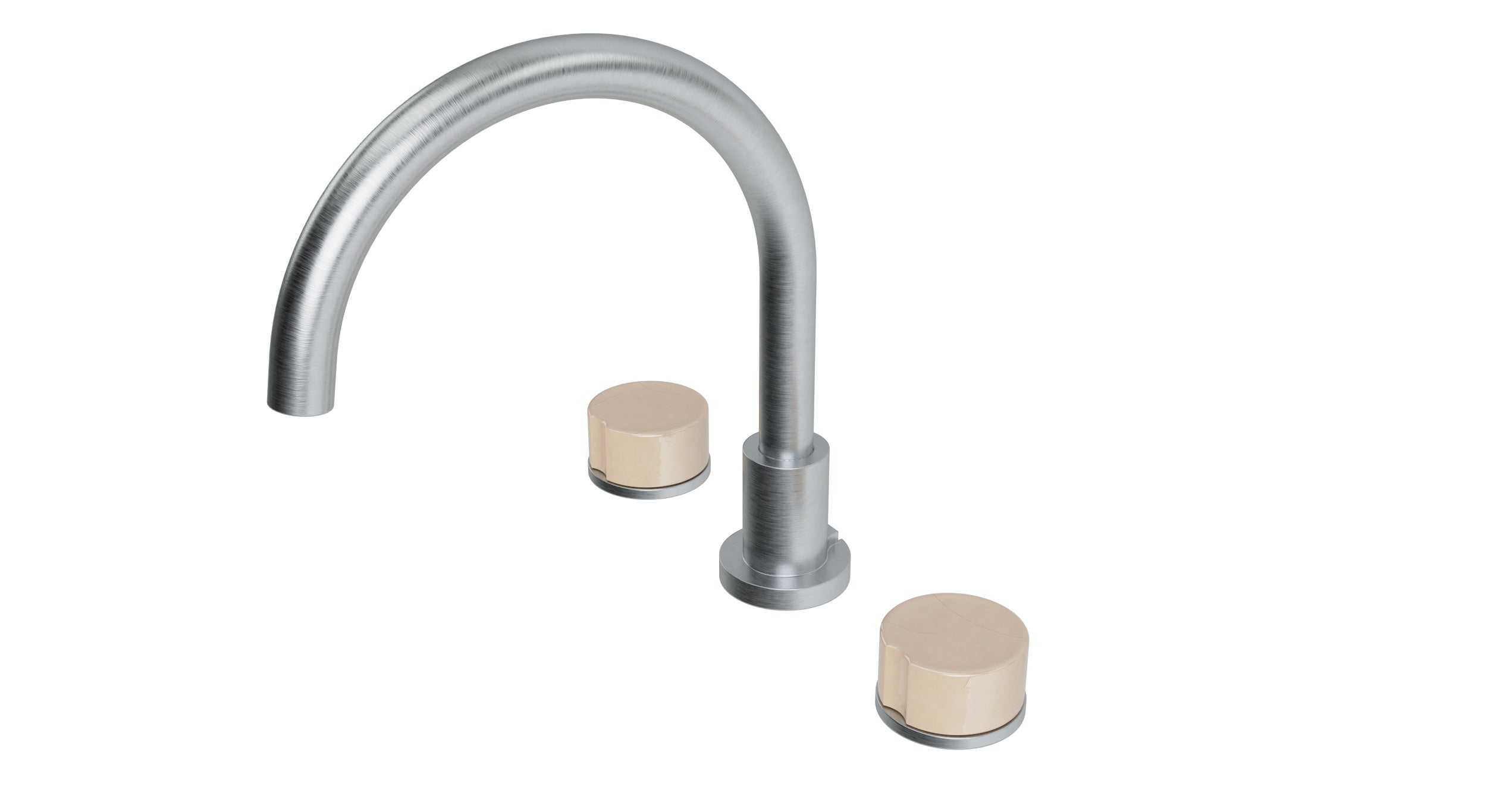 Foundry Two Handle Deck Mount Gooseneck Bath Trim with Groove Ceramic Knob Handles in Satin Chrome
