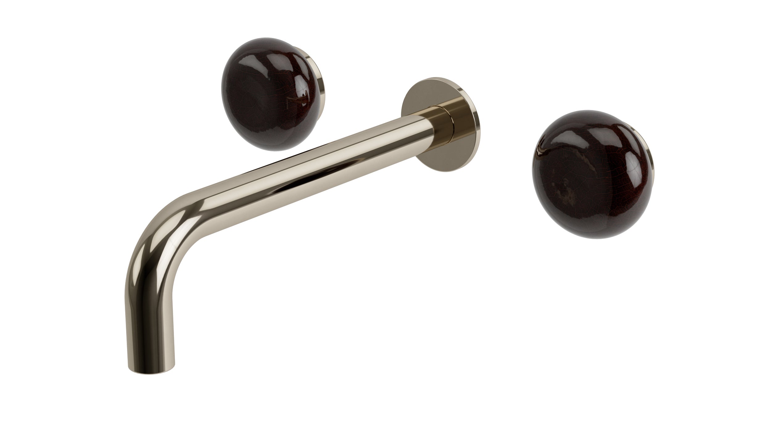 Foundry Two Handle Wall Mount 7.5" Lavatory Faucet with Pebble Ceramic Knob Handles in Polished Nickel