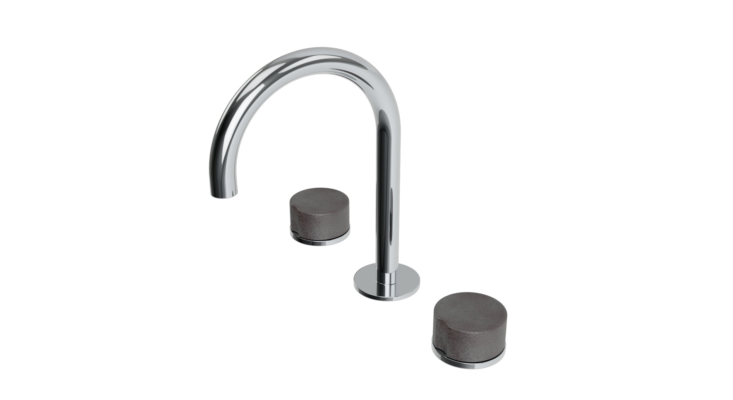 Foundry Two Handle Deck Mount Gooseneck Lavatory Faucet with Groove Ceramic Knob Handles in Polished Chrome