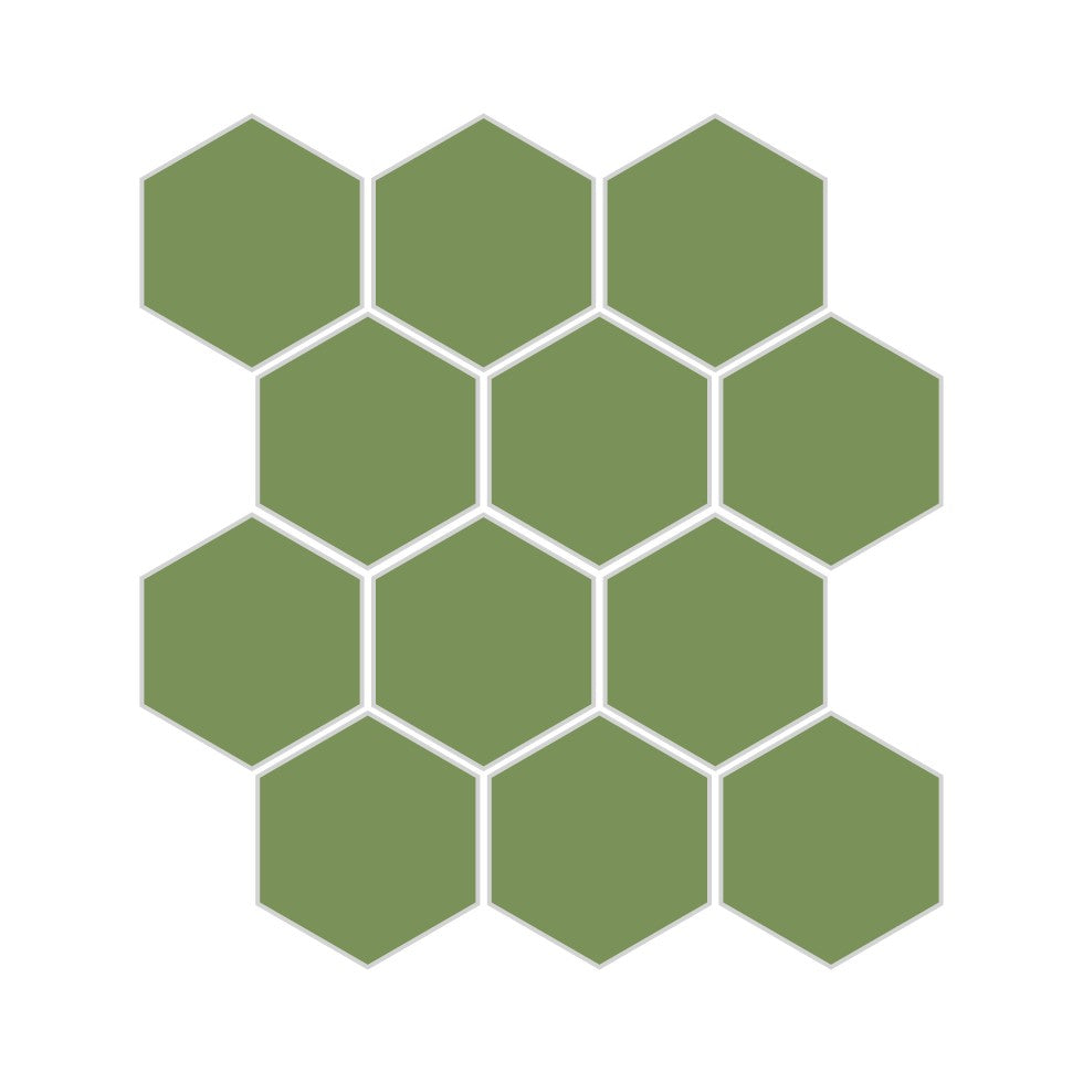 3" Hexagon Sheeted Original Ceramic Mosaic Tile in Kelp Matte