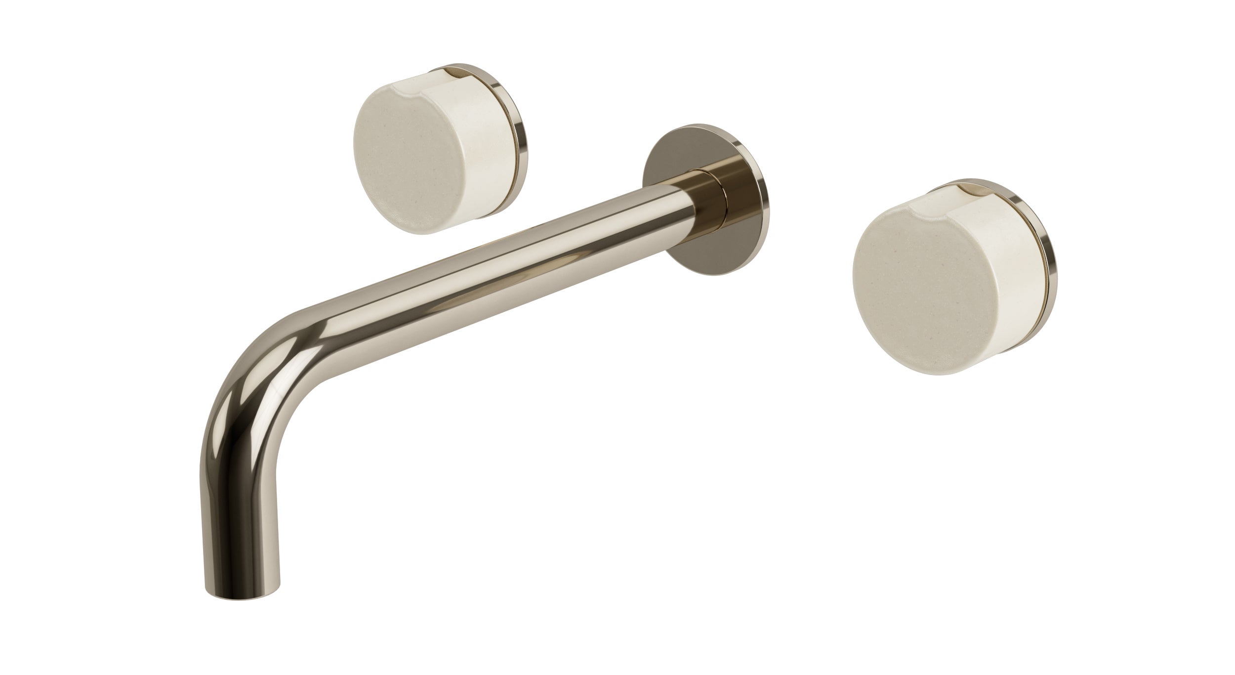 Foundry Two Handle Wall Mount 7.5" Lavatory Faucet with Groove Ceramic Knob Handles in Polished Nickel