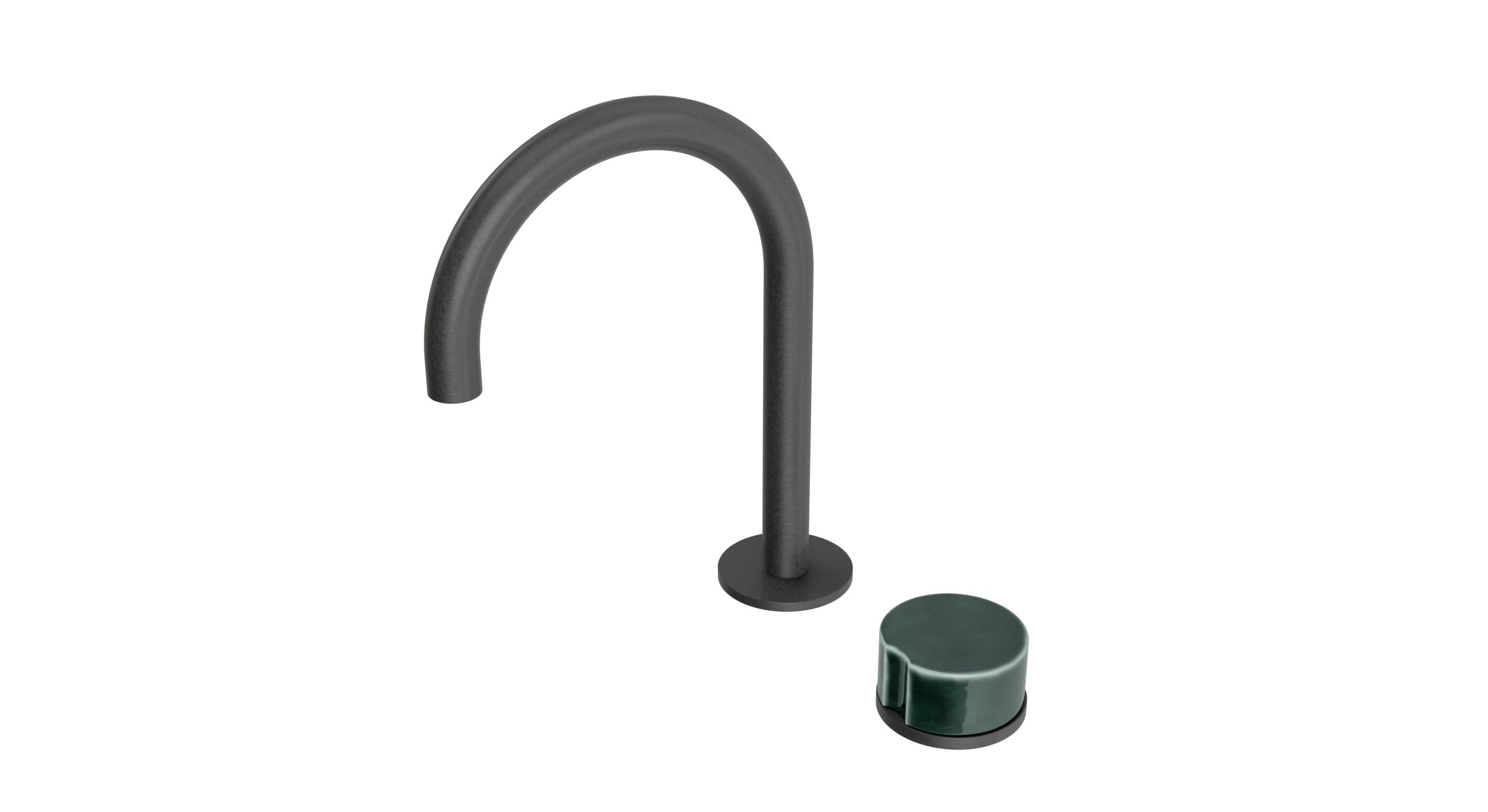 Foundry One Handle Deck Mount Gooseneck Lavatory Faucet with Groove Ceramic Knob Handle in Blackened Nickel