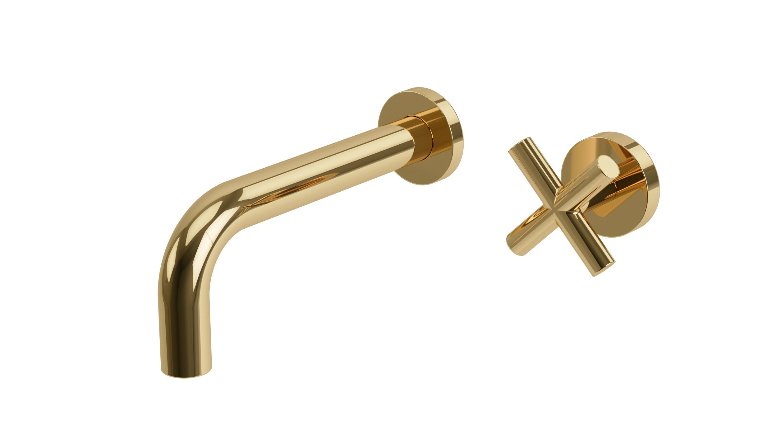 Contour One Handle Wall Mount 7.5" Lavatory Faucet with Soft Cross Handle in Polished Brass