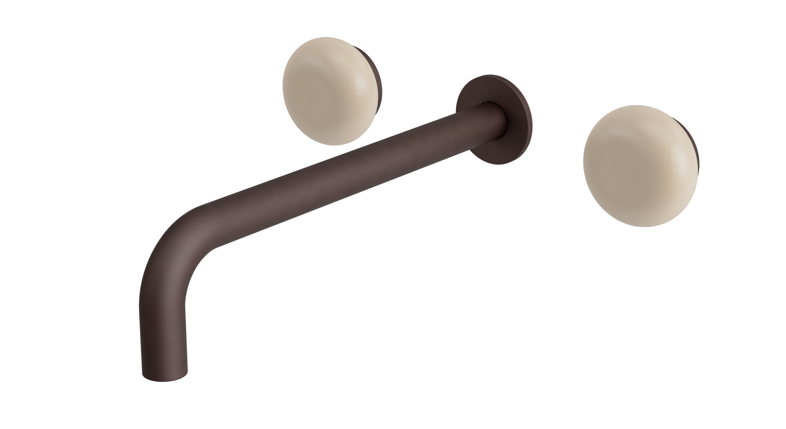 Foundry Two Handle Wall Mount 10" Lavatory Faucet with Pebble Ceramic Knob Handles in Architectural Copper