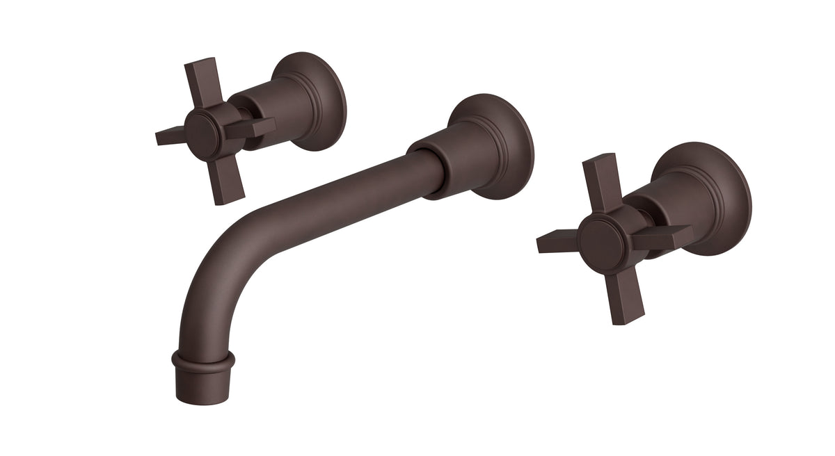 Emerson Two Handle Wall Mount 8.25" Lavatory Faucet with Defined Cross Handles in Architectural Copper