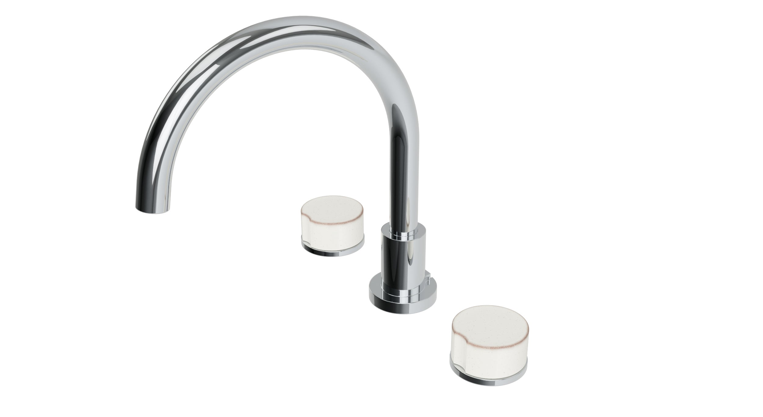 Foundry Two Handle Deck Mount Gooseneck Bath Trim with Groove Ceramic Knob Handles in Polished Chrome