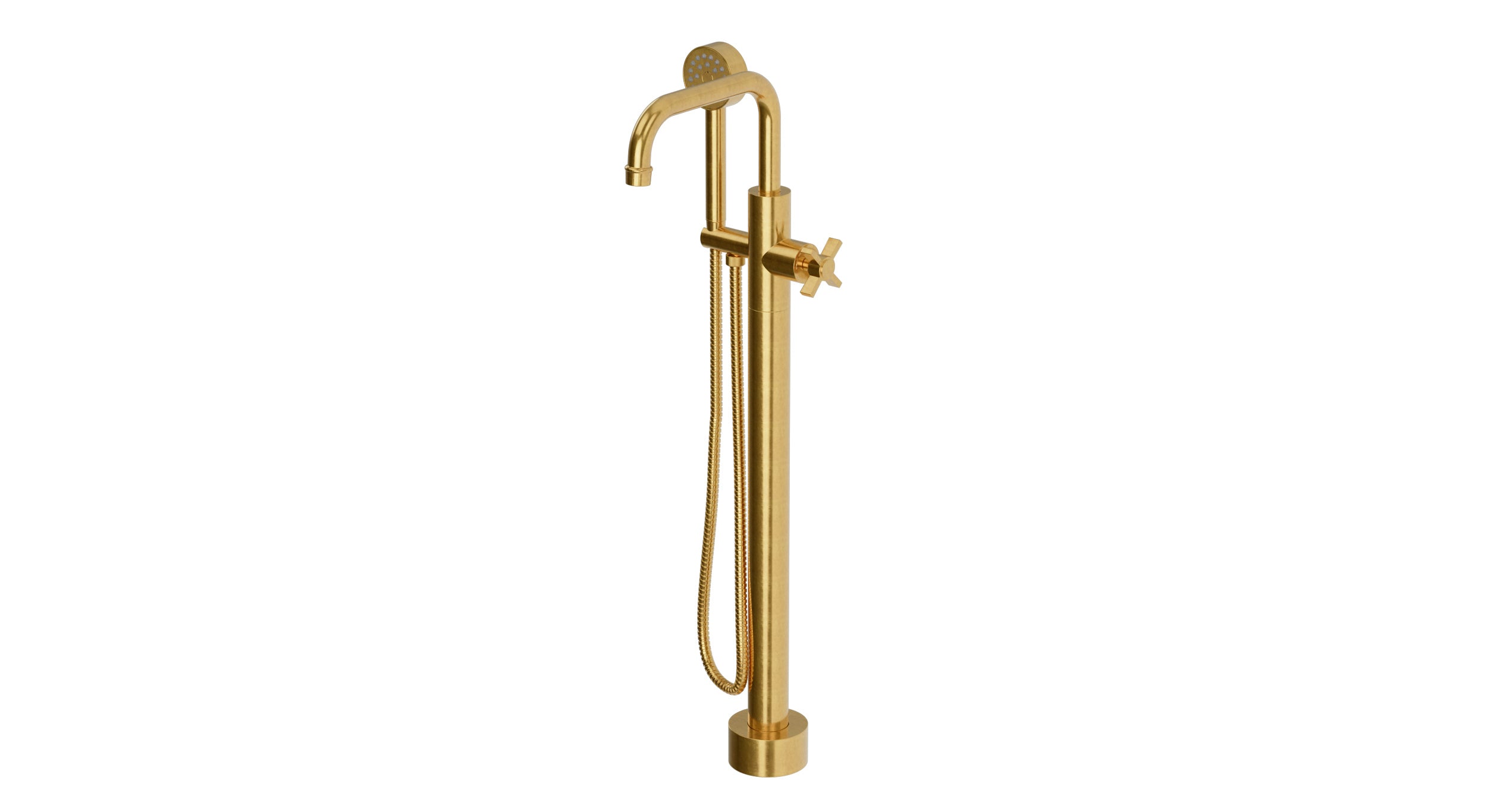 Emerson One Handle Floor Mount Squaretop Bath Trim with Hand Shower and Defined Cross Handle in French Brass