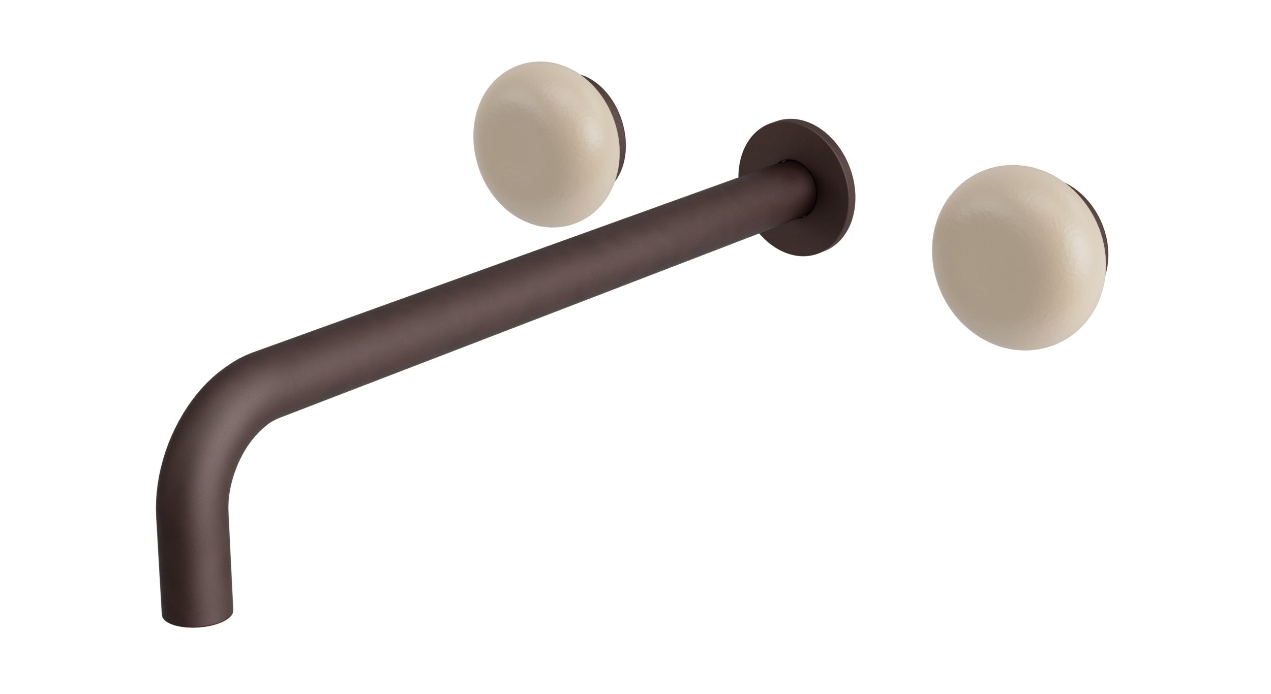 Foundry Two Handle Wall Mount 12" Lavatory Faucet with Pebble Ceramic Knob Handles in Architectural Copper