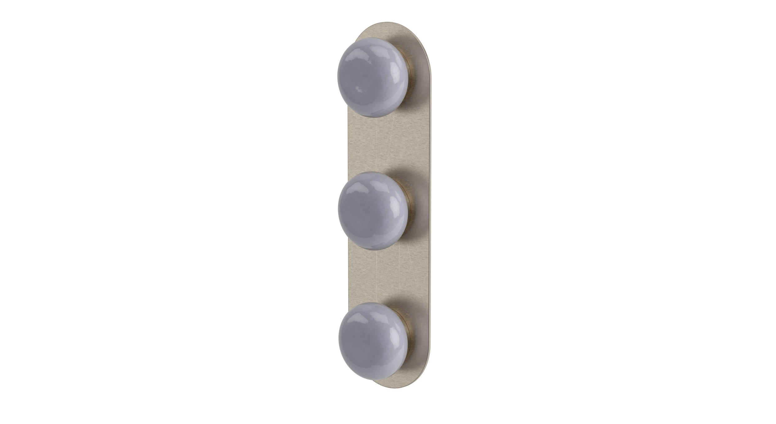 Foundry Three Handle Wall Mount Shower Trim with Pebble Ceramic Knob Handles in Satin Nickel