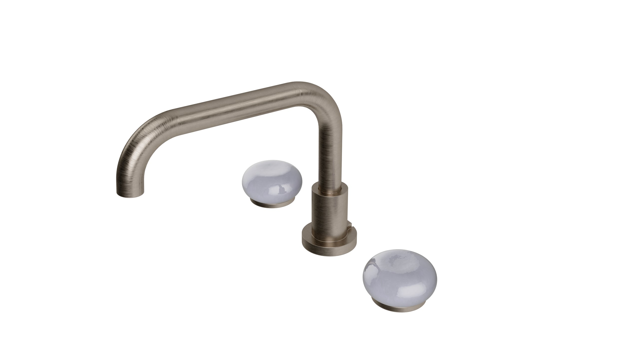 Foundry Two Handle Deck Mount Squaretop Bath Trim with Pebble Ceramic Knob Handles in Antique Nickel