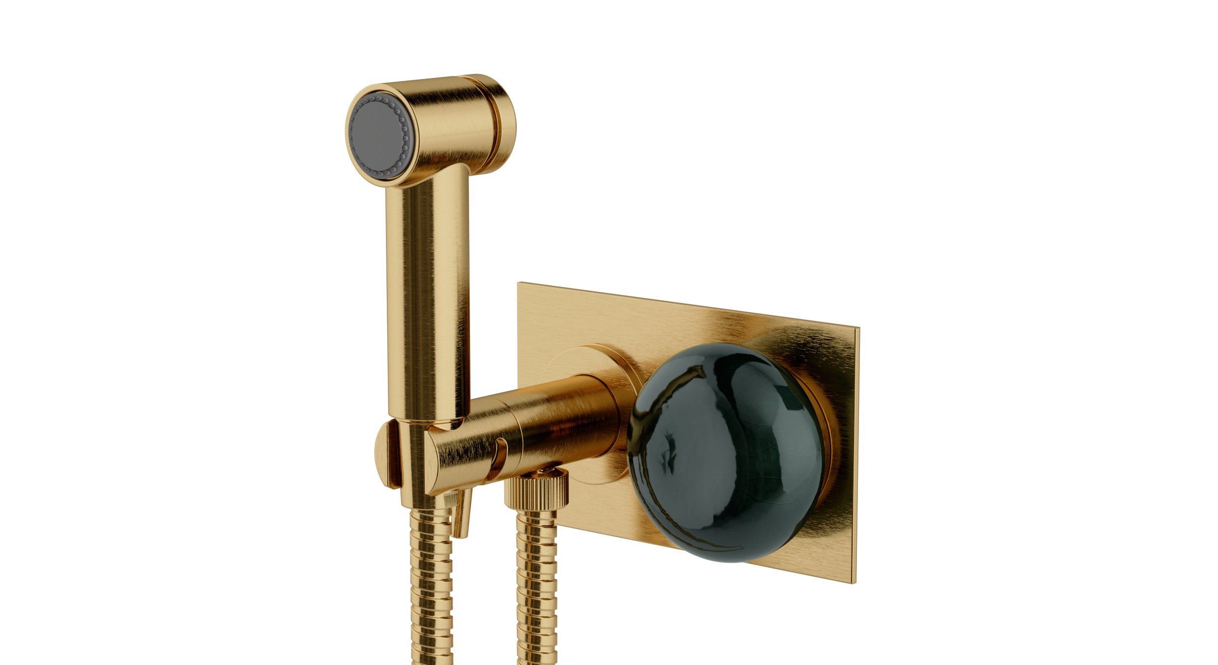 Foundry One Handle Wall Mount Bidet Trim with Pebble Ceramic Knob Handle in Satin Brass