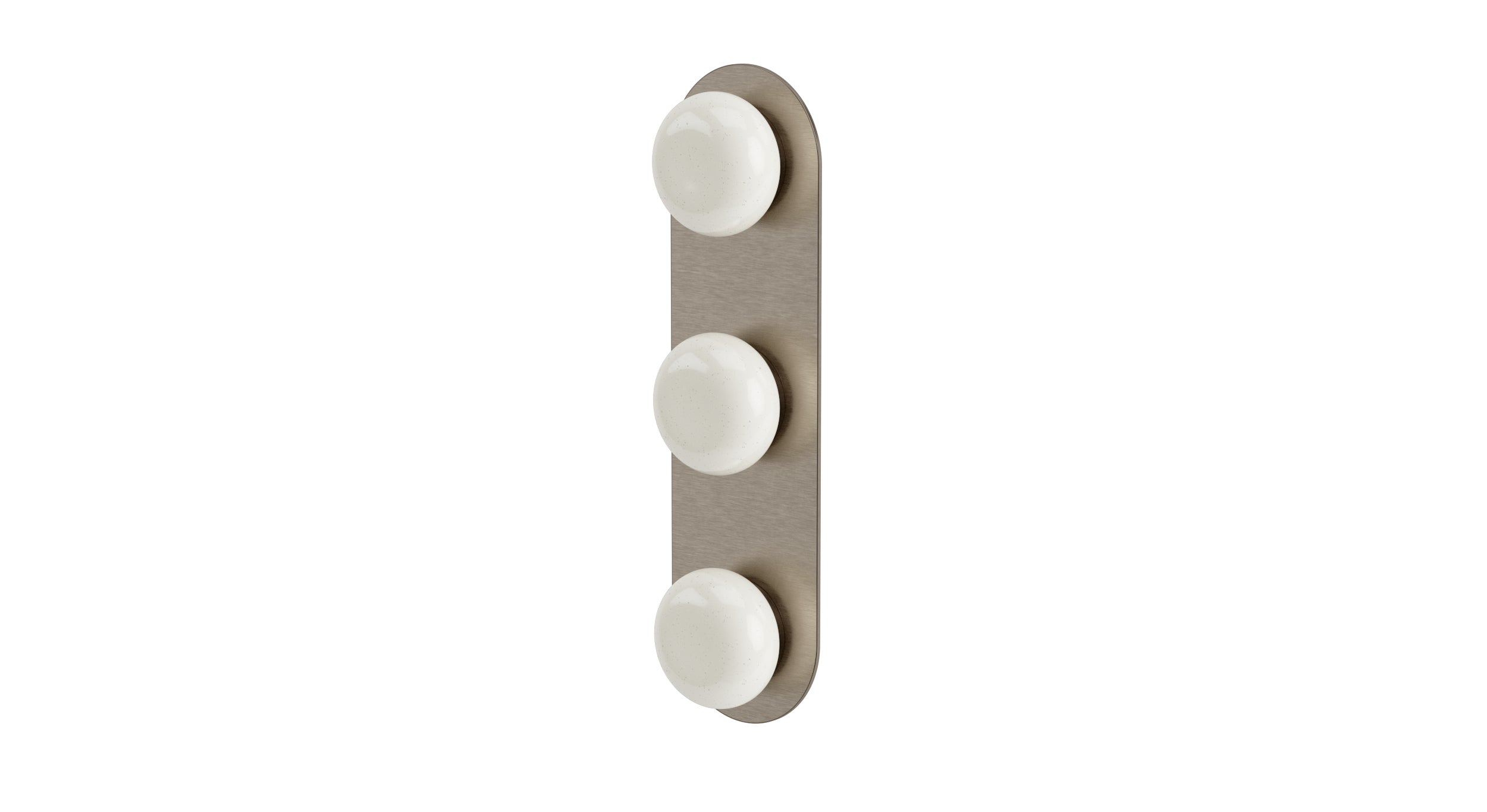 Foundry Three Handle Wall Mount Shower Trim with Pebble Ceramic Knob Handles in Antique Nickel