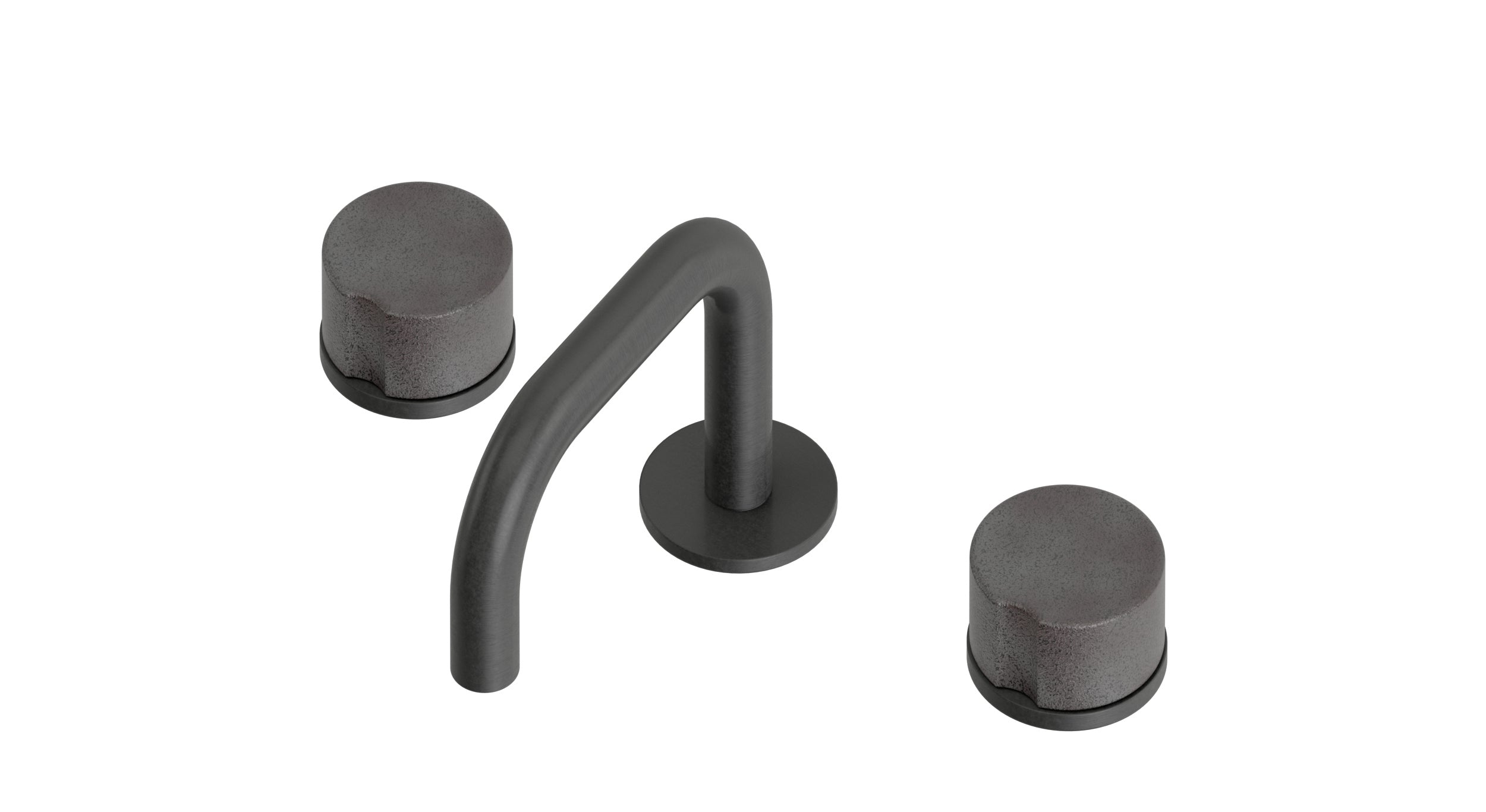 Foundry Two Handle Deck Mount Squaretop Lavatory Faucet with Groove Ceramic Knob Handles in Blackened Nickel
