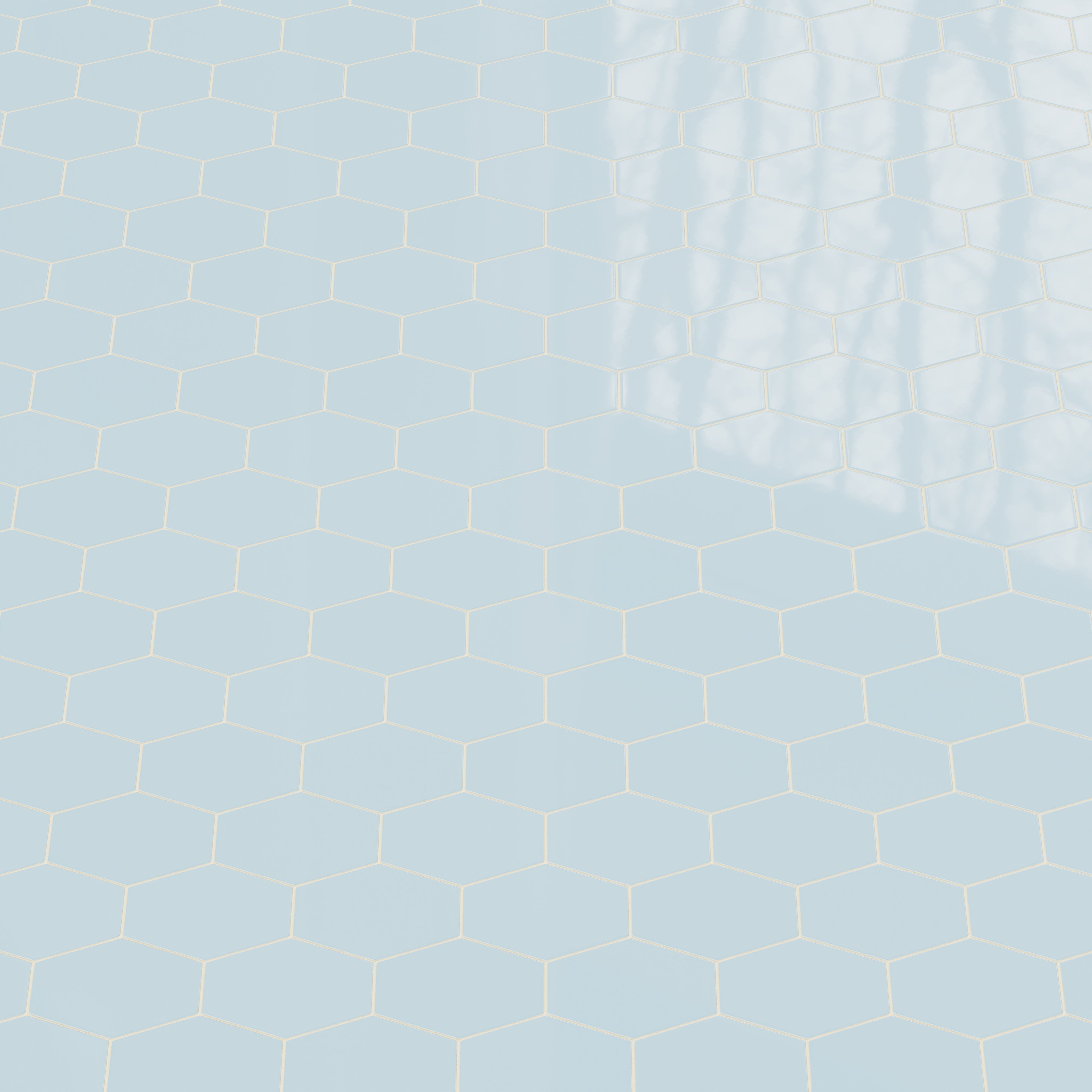 Elongated Hexagon Natural Press Ceramic Tile in Egyptian Blue Gloss
