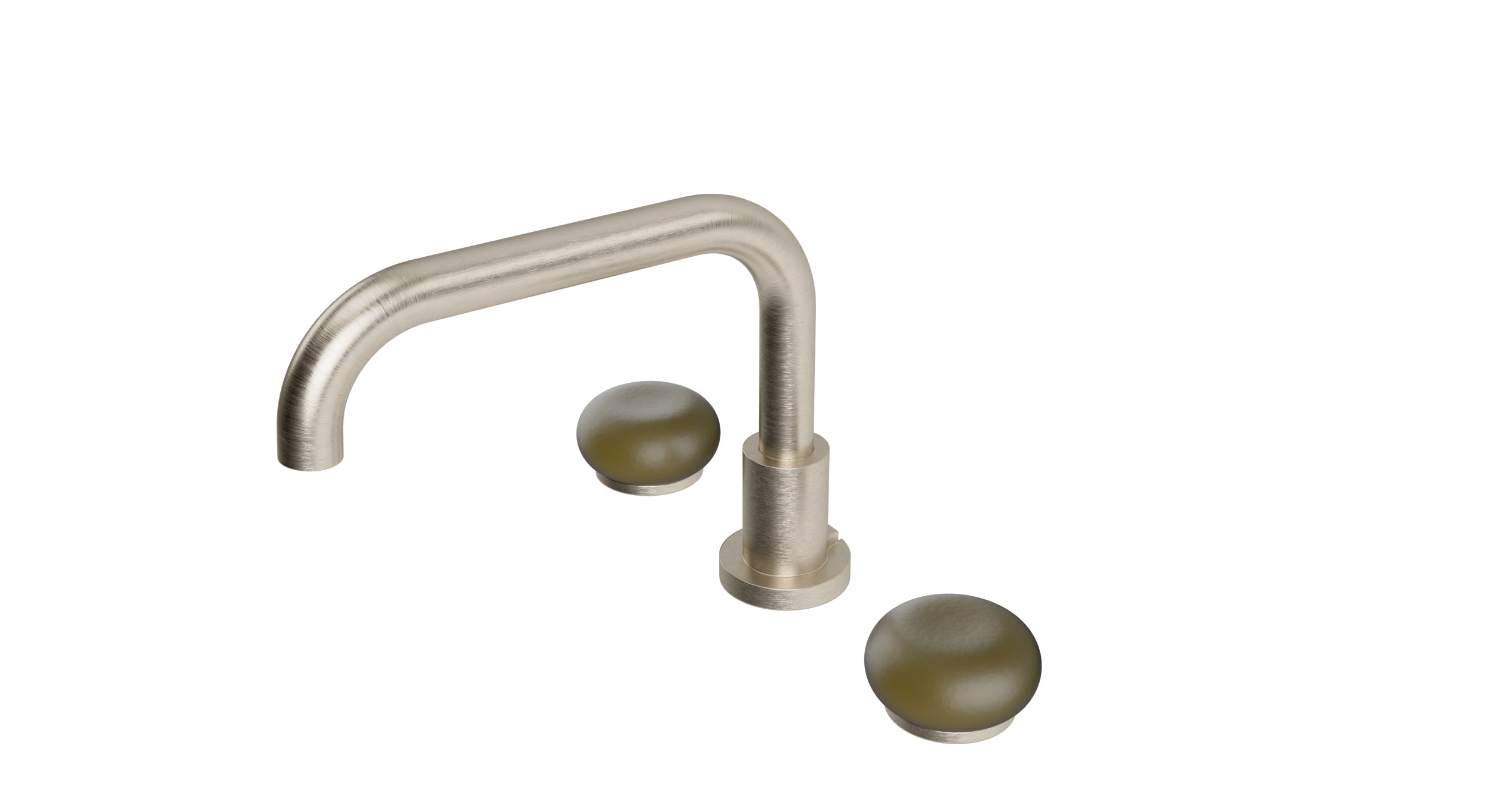 Foundry Two Handle Deck Mount Squaretop Bath Trim with Pebble Ceramic Knob Handles in Satin Nickel