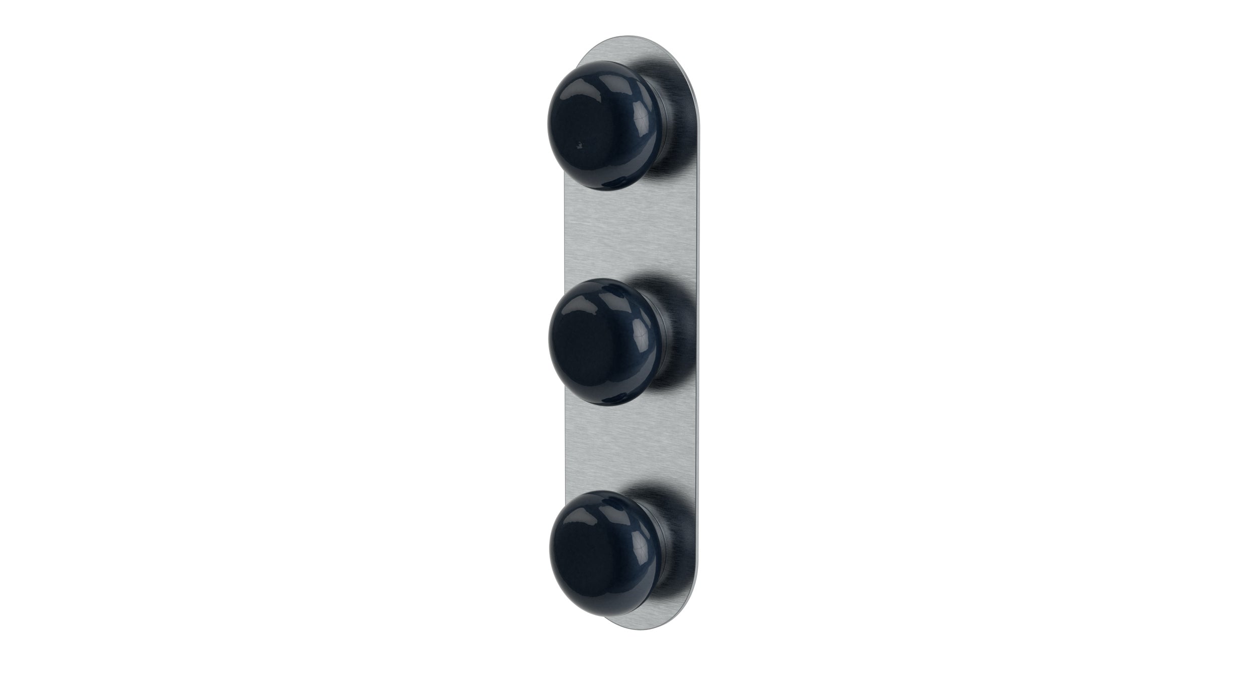 Foundry Three Handle Wall Mount Shower Trim with Pebble Ceramic Knob Handles in Satin Chrome