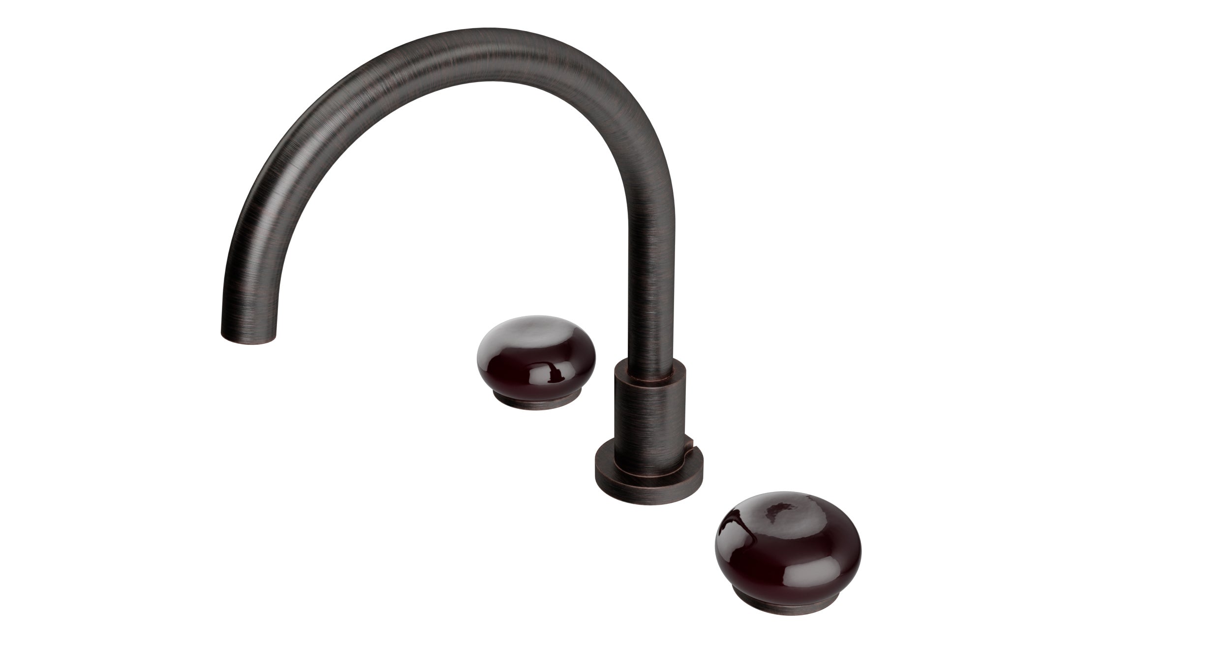 Foundry Two Handle Deck Mount Gooseneck Bath Trim with Pebble Ceramic Knob Handles in Antique Bronze