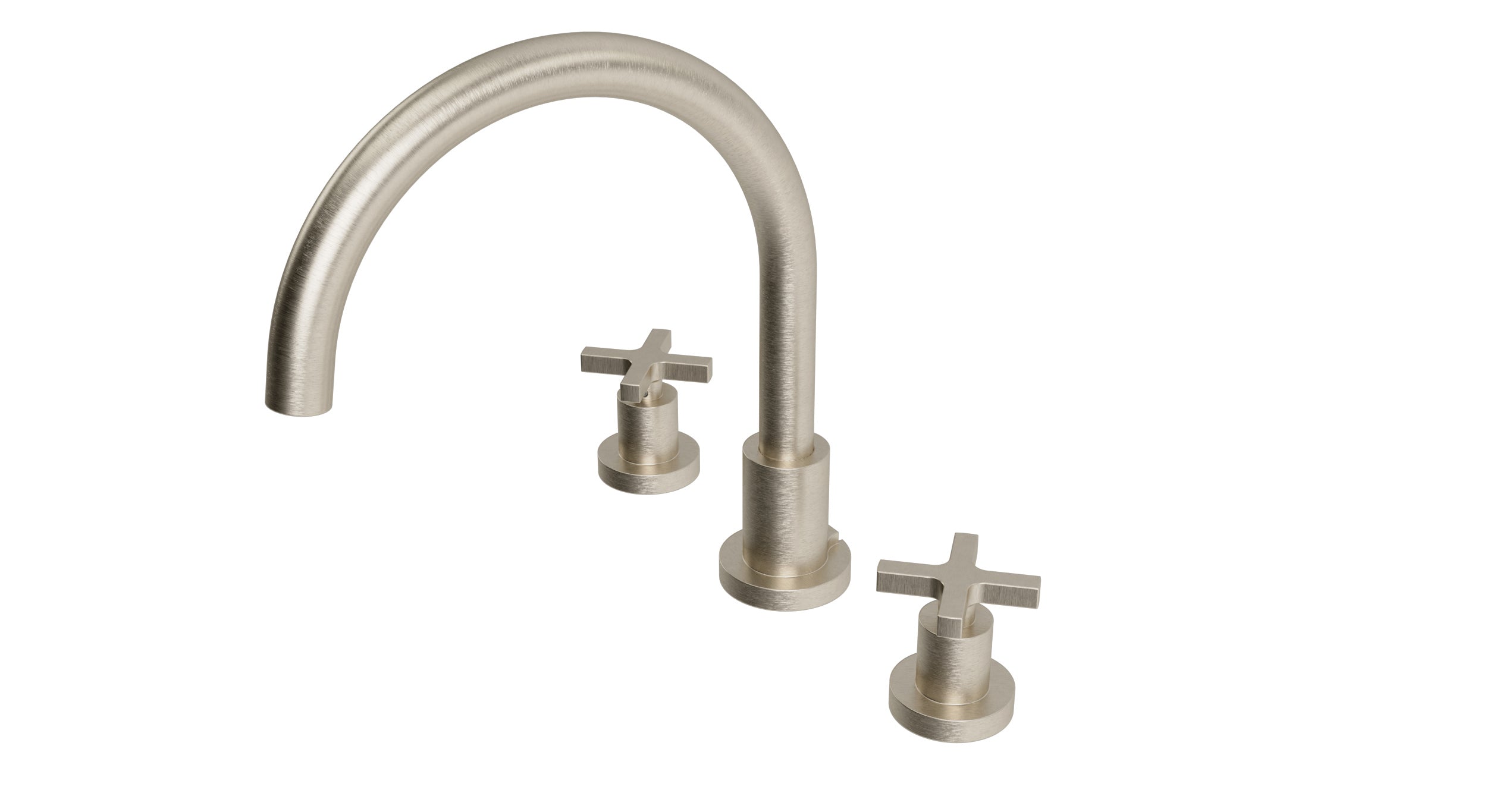 Flatiron Two Handle Deck Mount Gooseneck Bath Trim with Linear Cross Handles in Satin Nickel