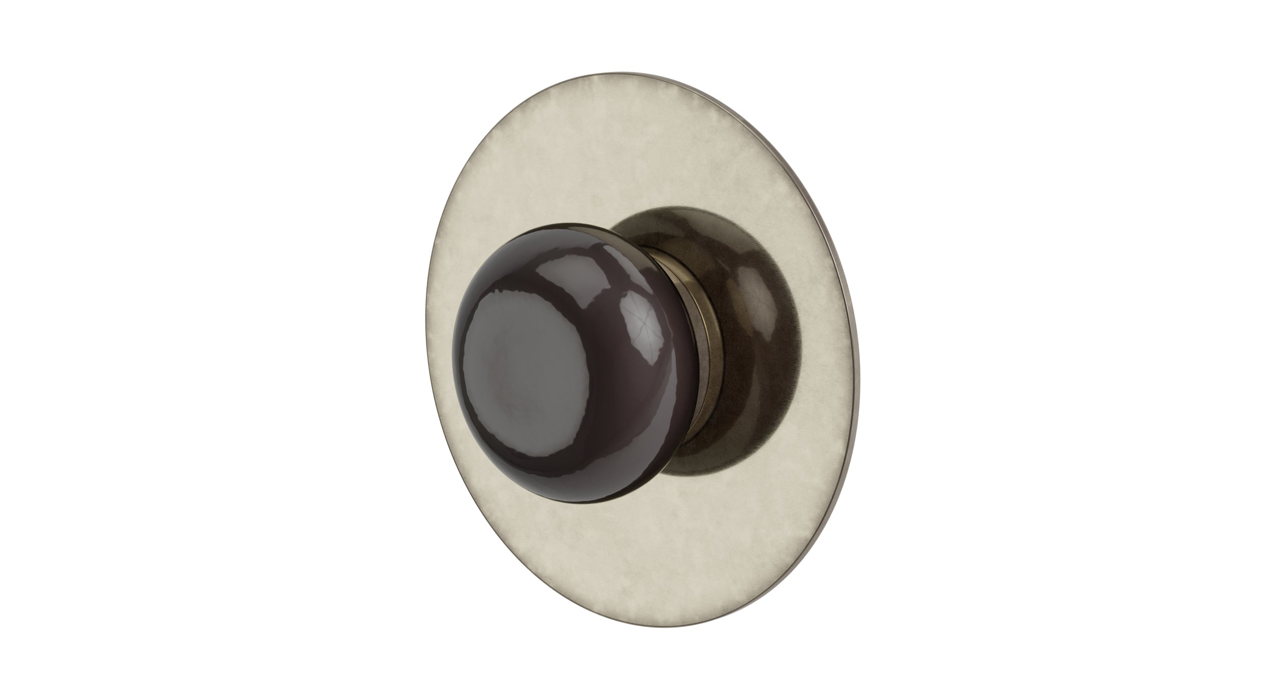 Foundry One Handle Wall Mount Shower Trim with Pebble Ceramic Knob Handle in French Nickel
