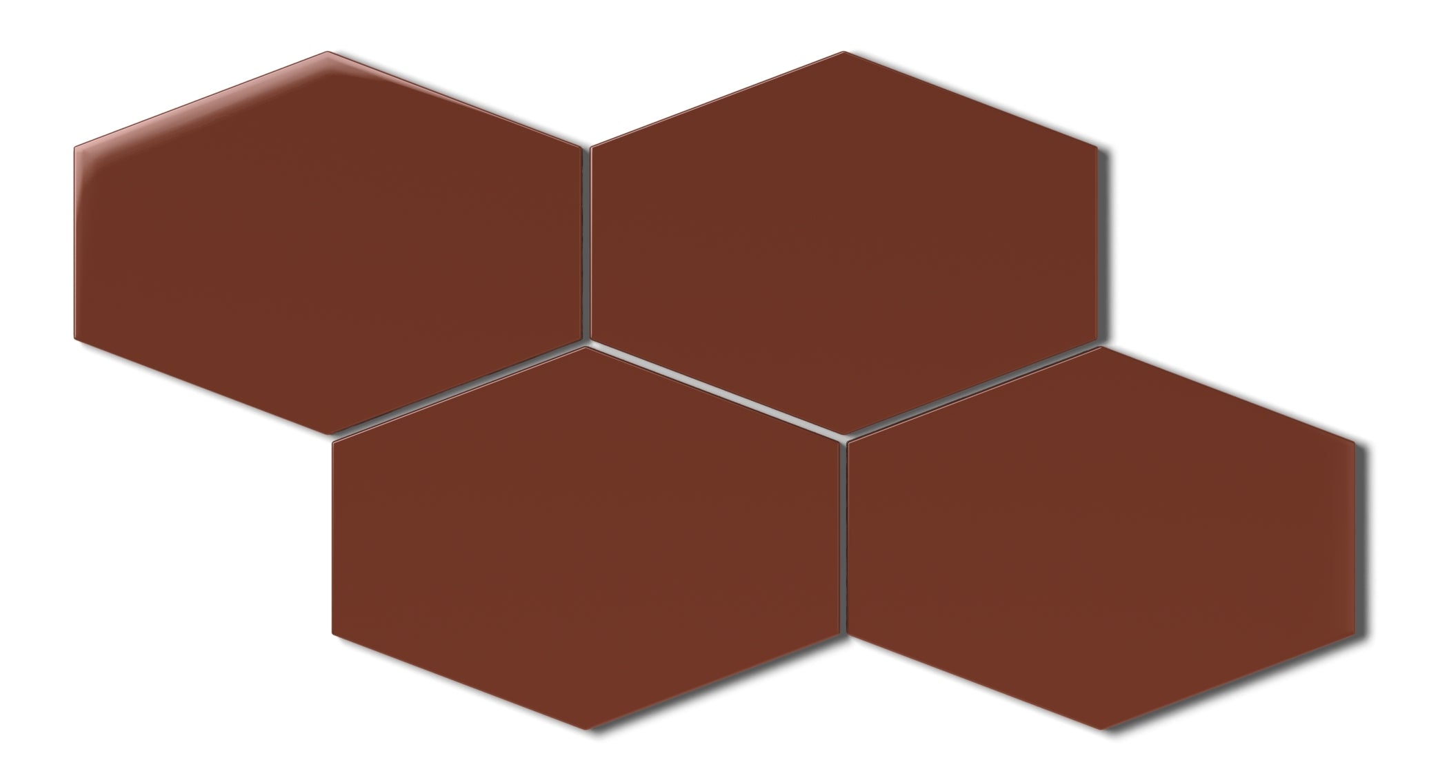 Elongated Hexagon Natural Press Ceramic Tile in Red Iron Oxide Gloss