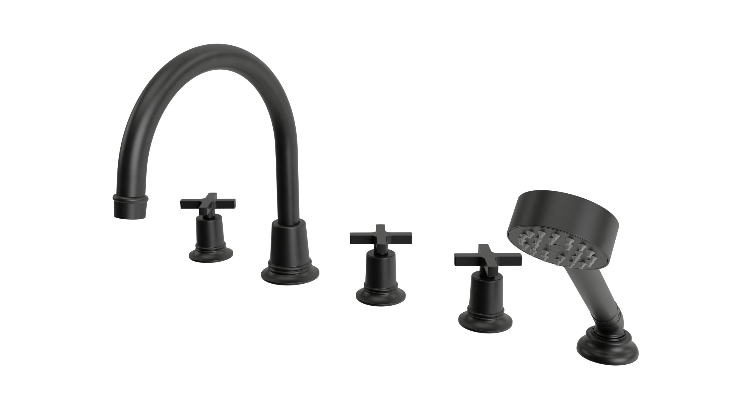 Emerson Three Handle Deck Mount Gooseneck Bath Trim with Hand Shower and Classic Cross Handles in Oil Rubbed Bronze