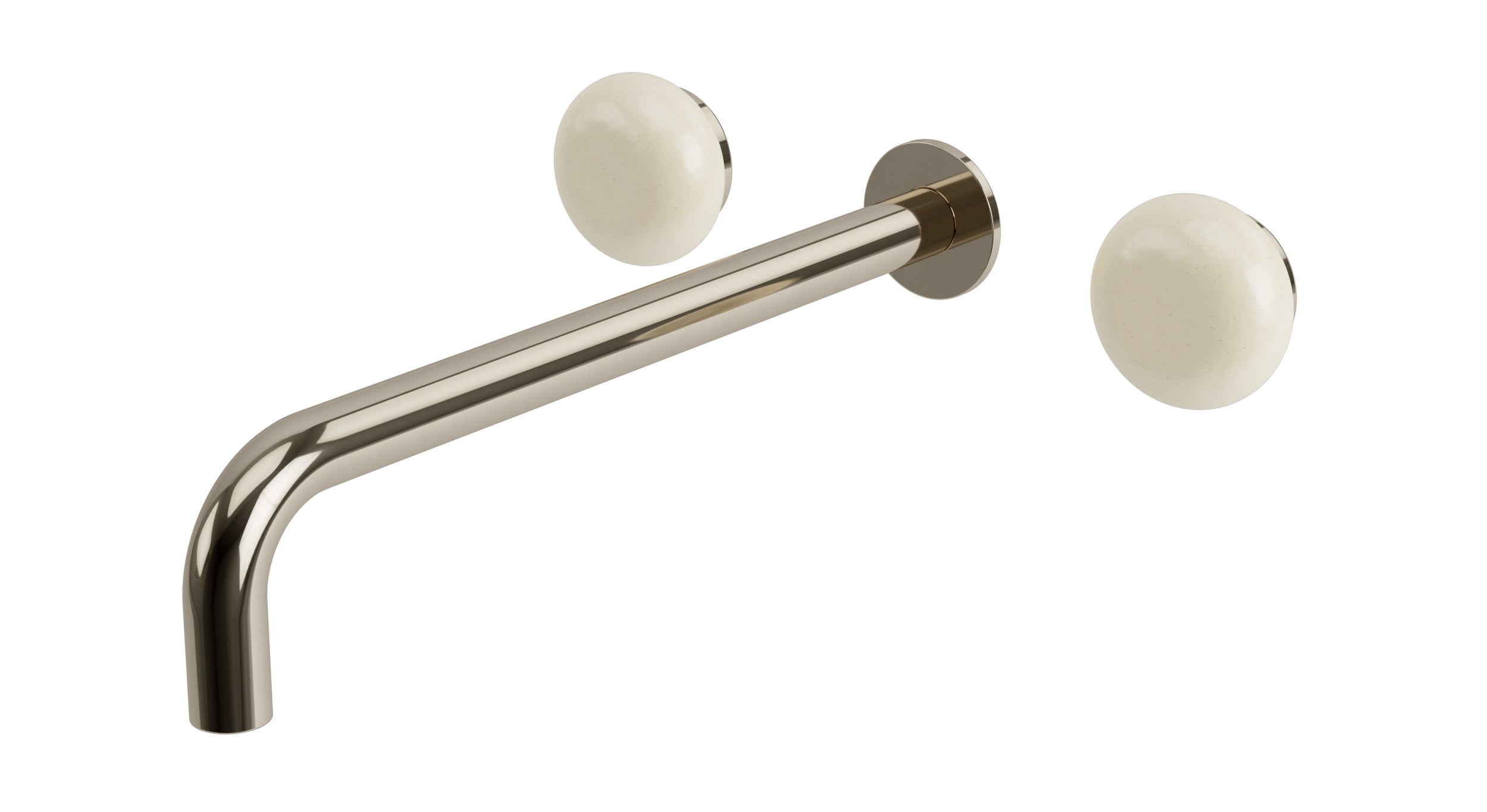 Foundry Two Handle Wall Mount 12" Lavatory Faucet with Pebble Ceramic Knob Handles in Polished Nickel